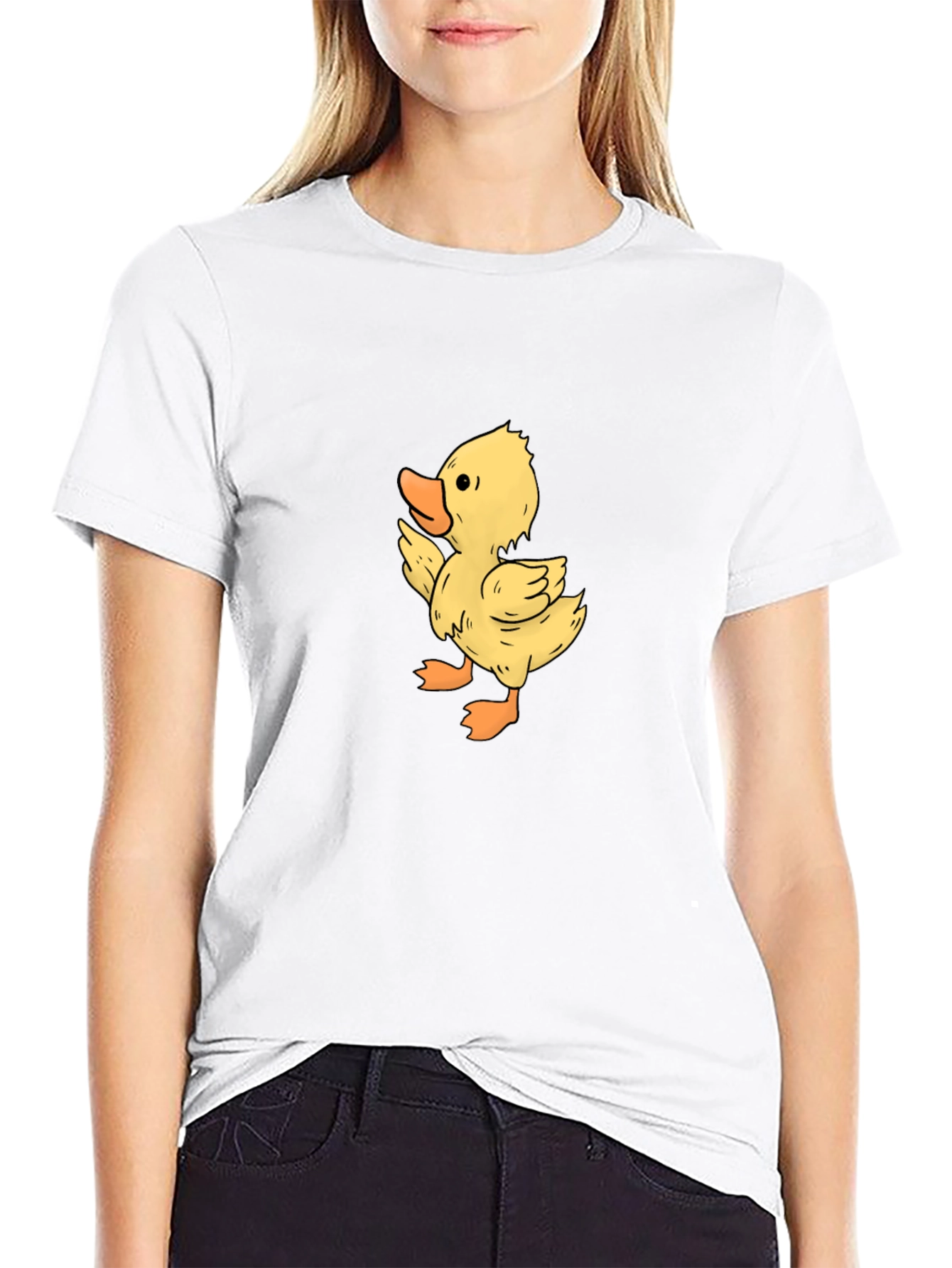 Cute Duckling Graphic Print Black T-Shirt