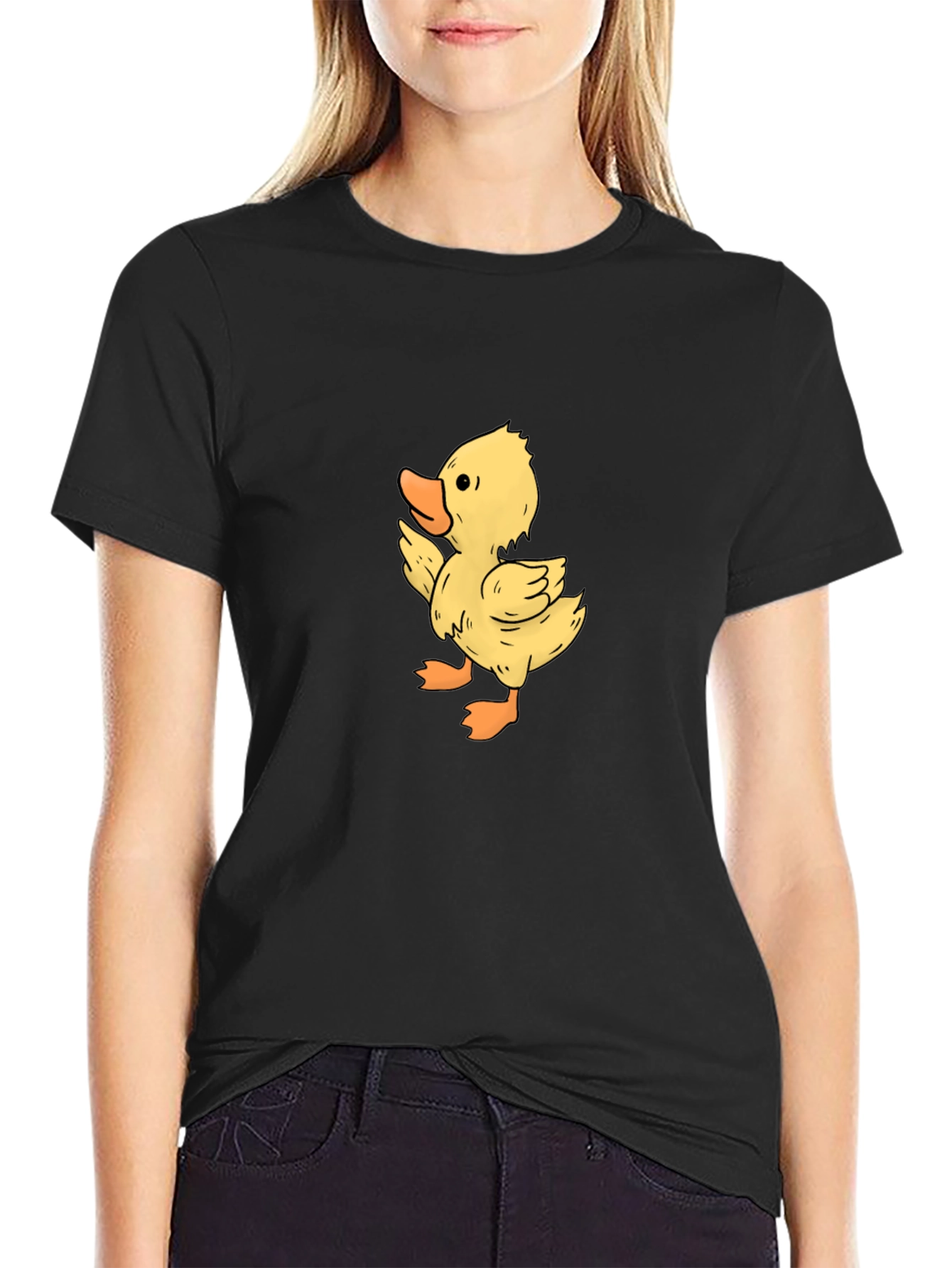Cute Duckling Graphic Print Black T-Shirt