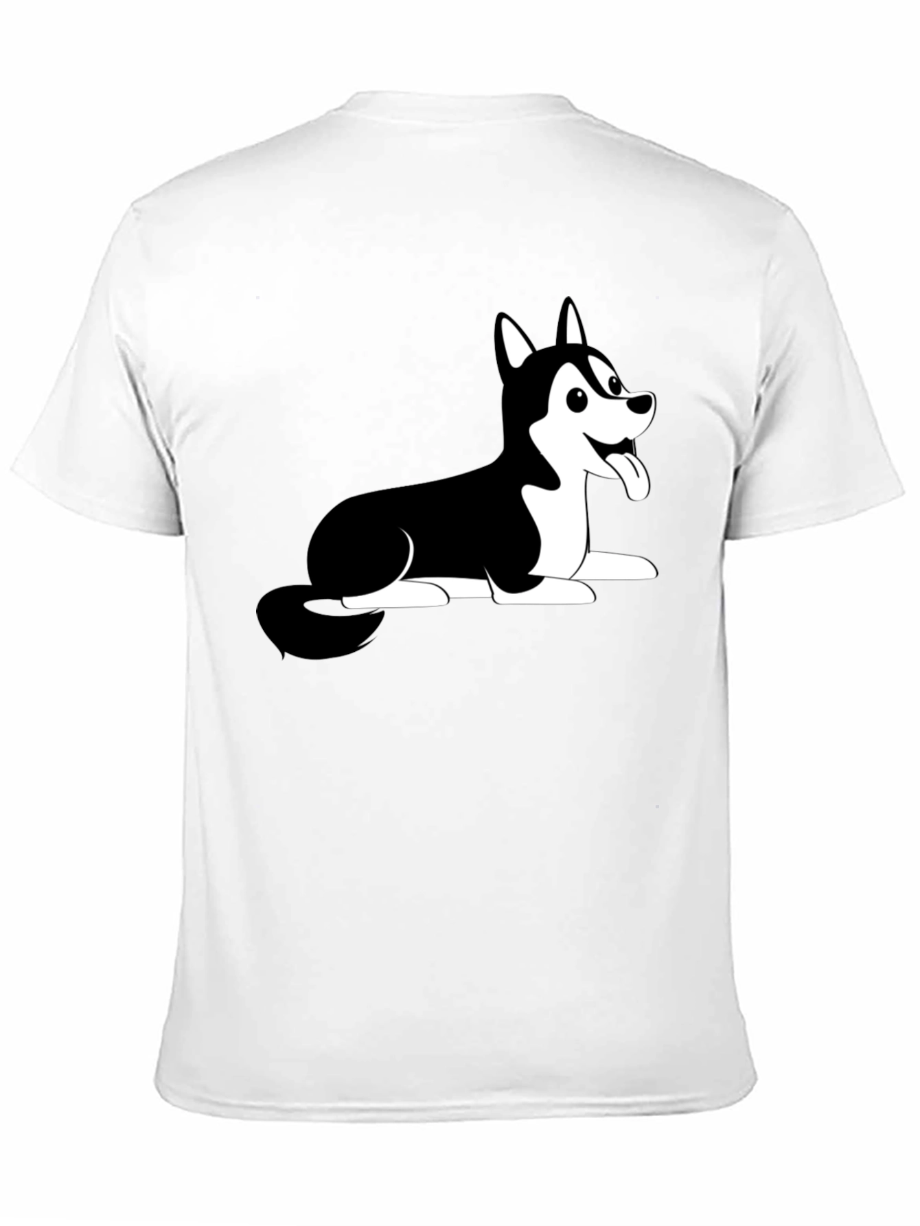 Husky Dog Cartoon Print Black T-Shirt