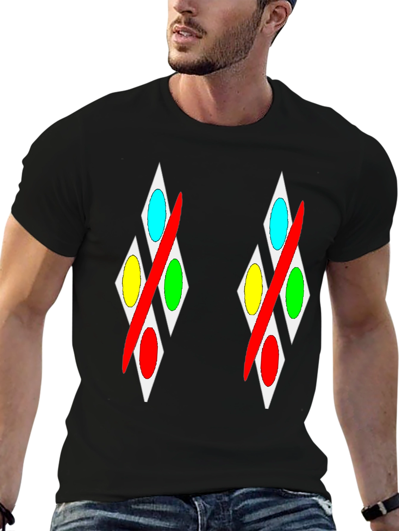 Abstract Diamond Pattern Black T-Shirt