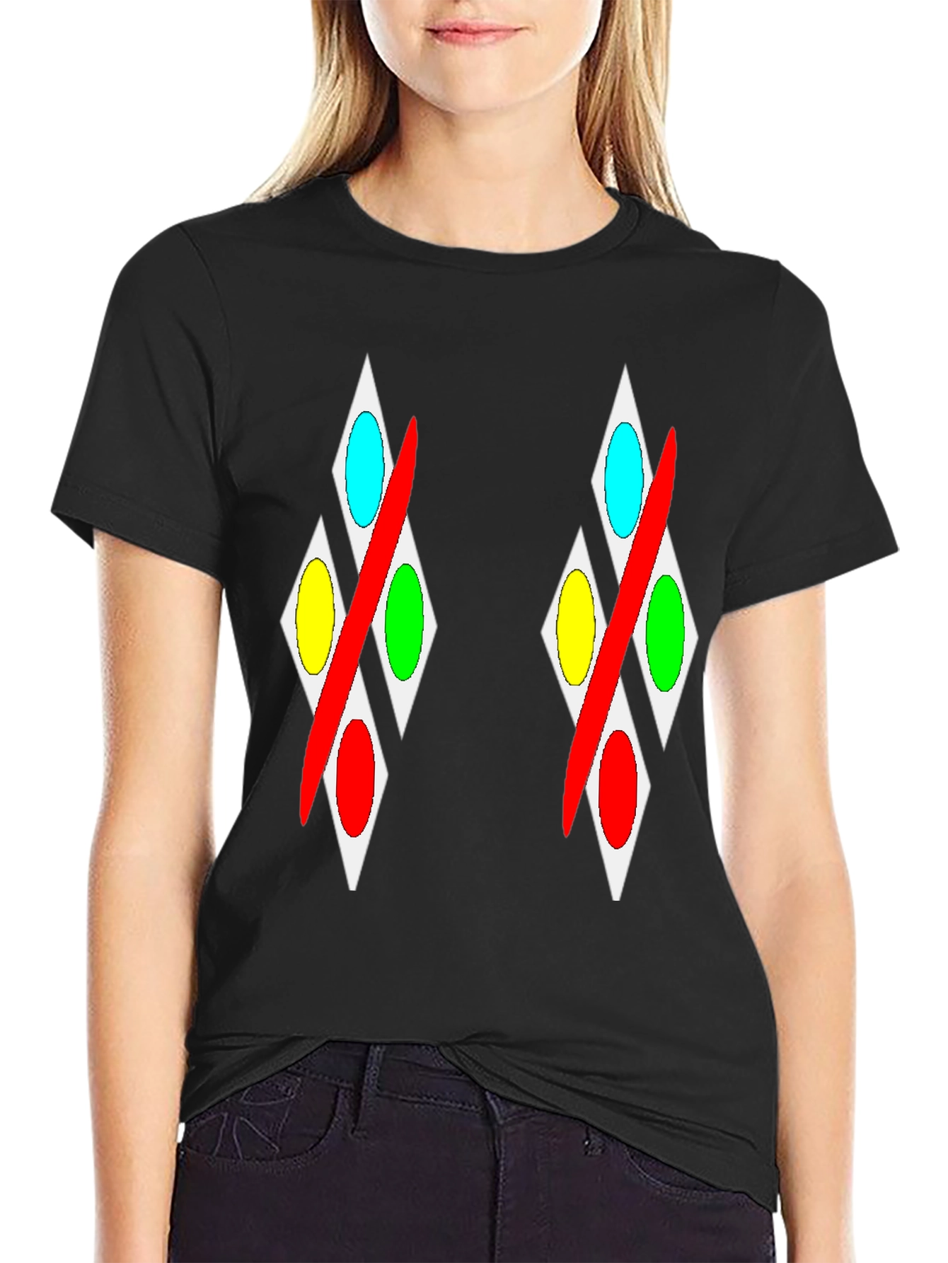Abstract Diamond Pattern Black T-Shirt