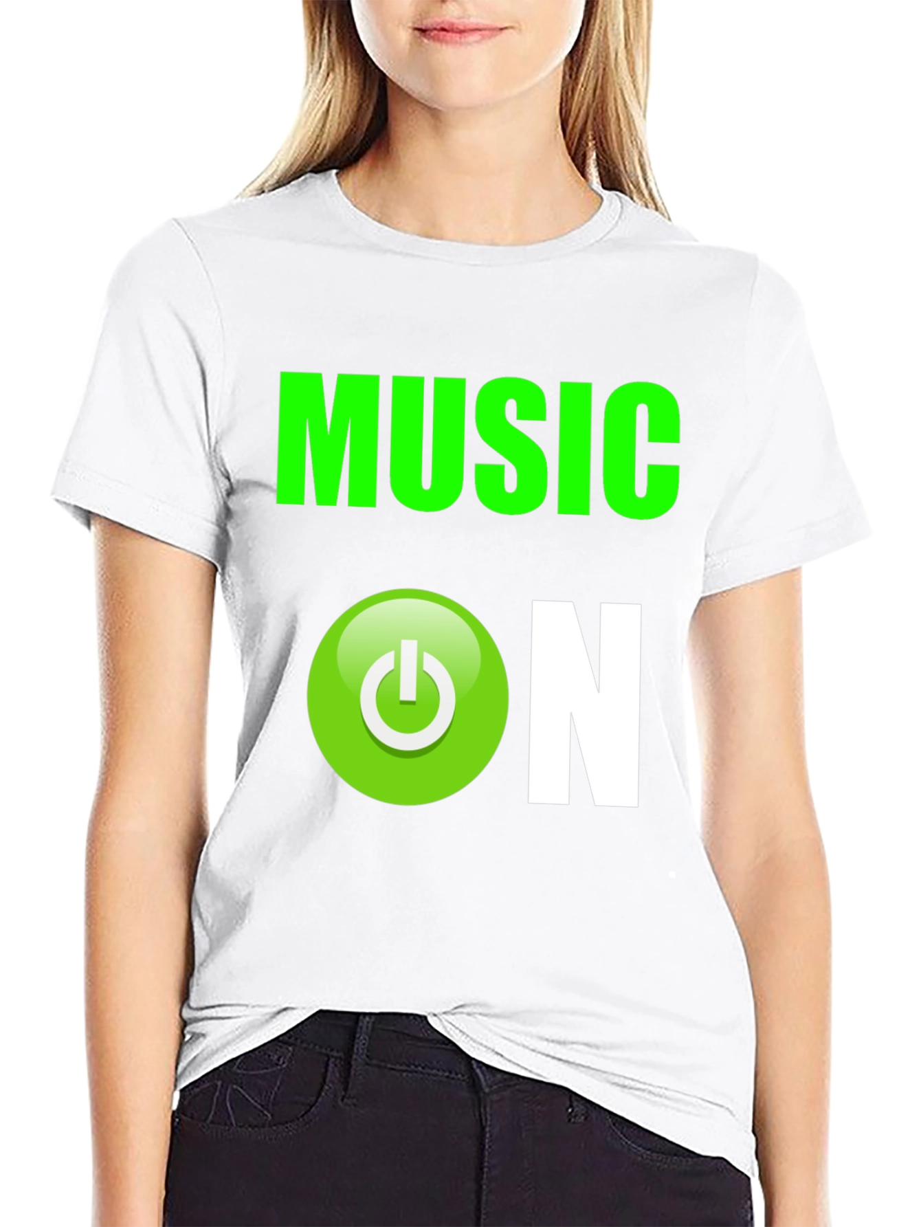 Music On Graphic T-Shirt - Black Cotton Blend