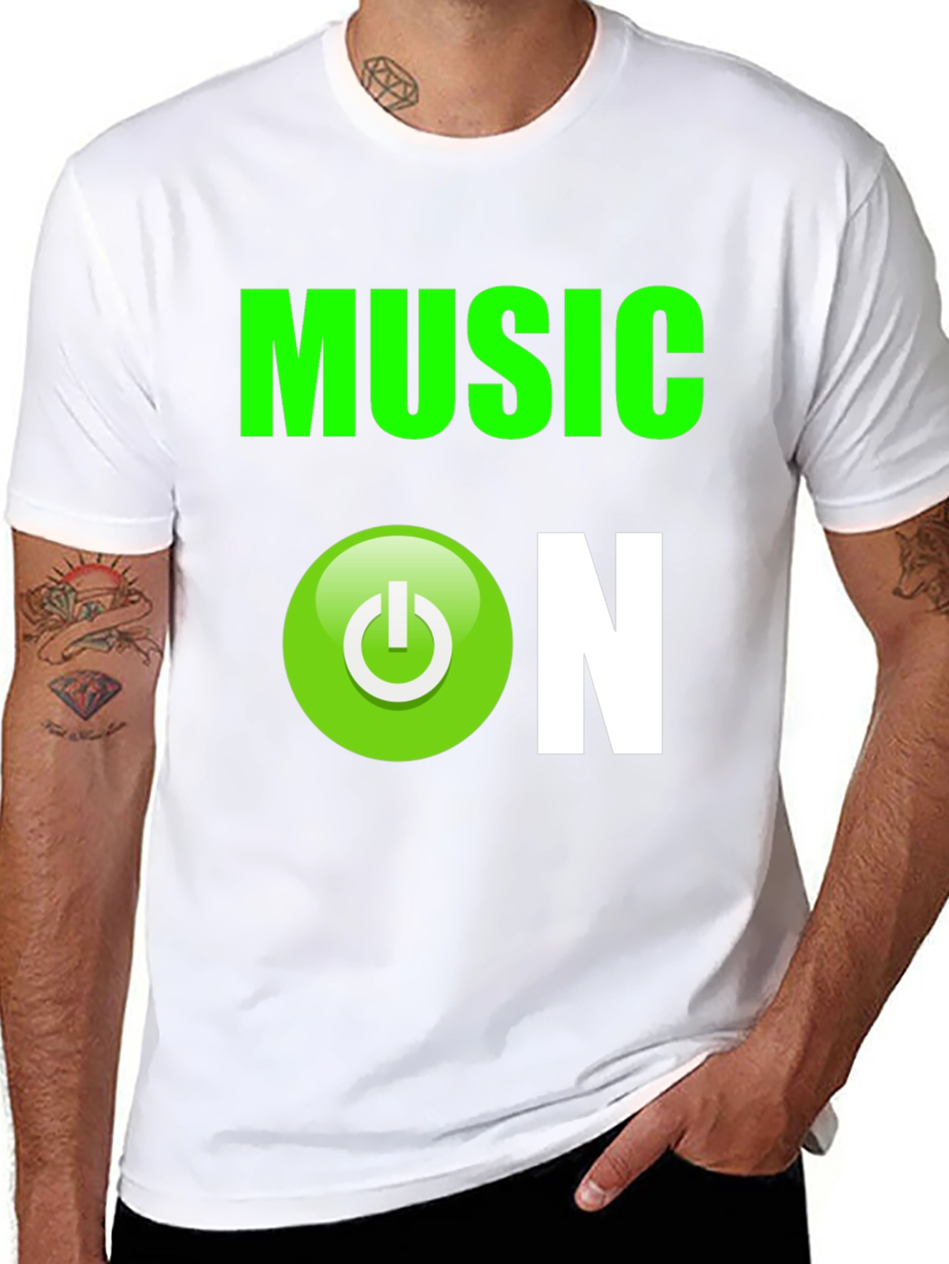 Music On Graphic T-Shirt - Black Cotton Blend