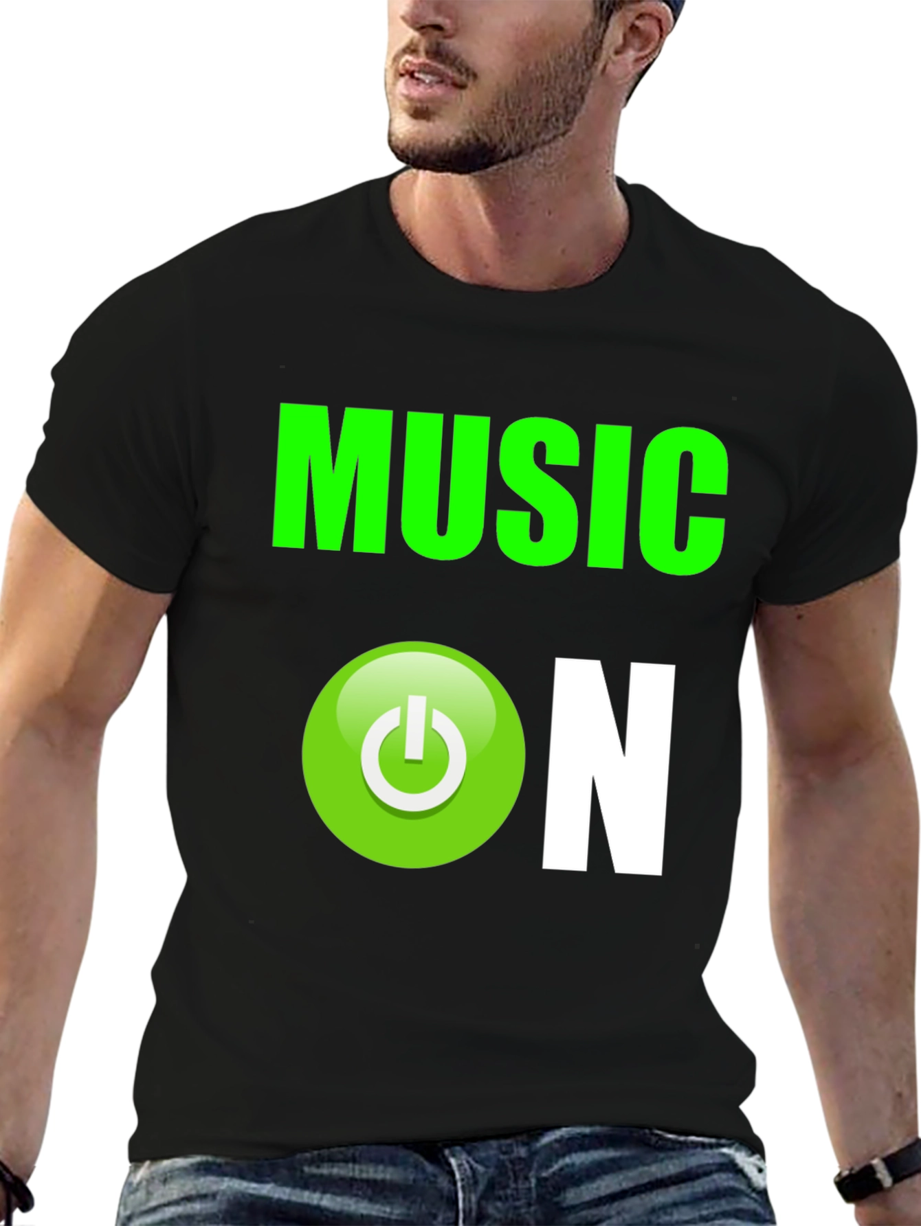 Music On Graphic T-Shirt - Black Cotton Blend