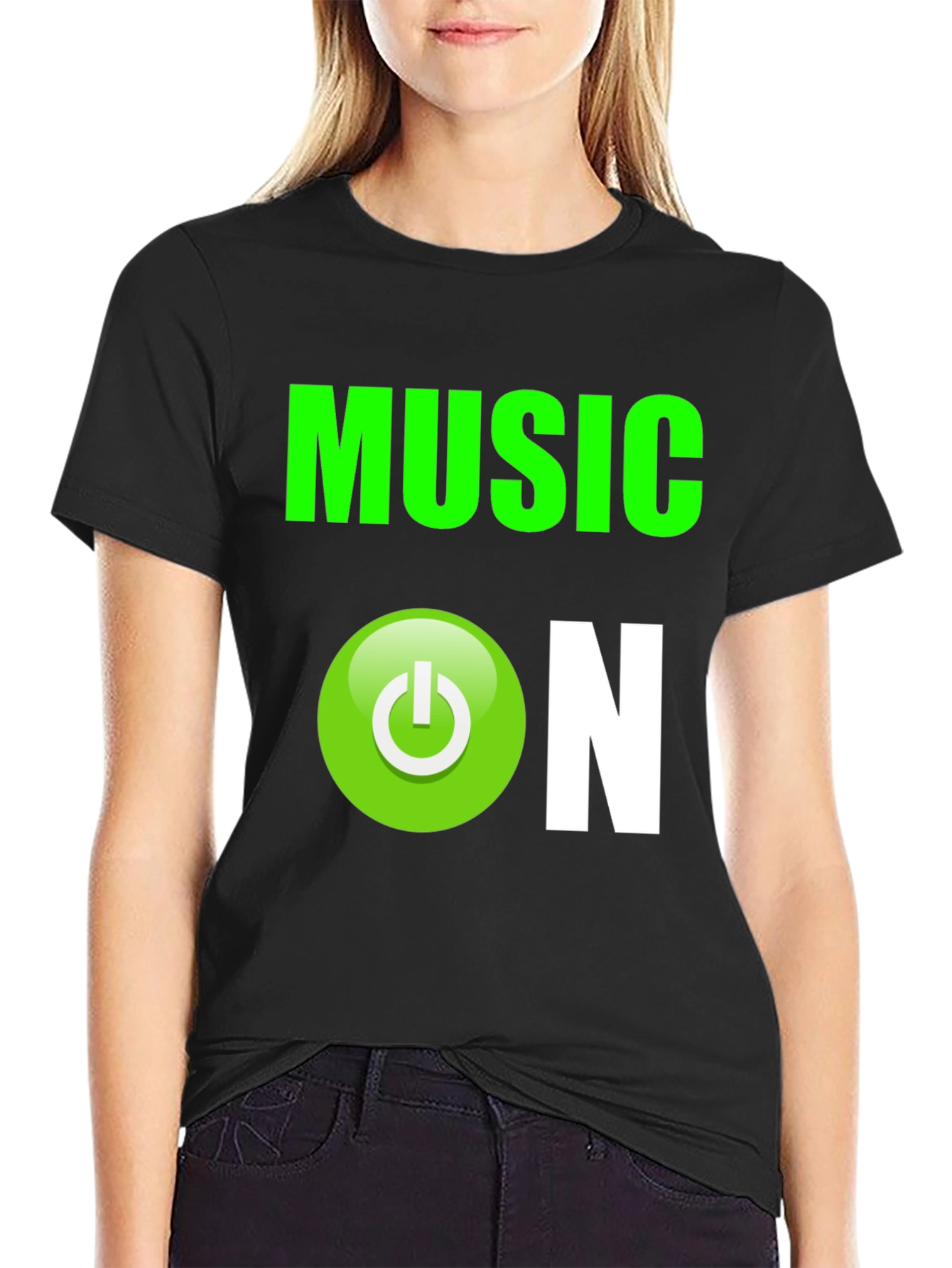 Music On Graphic T-Shirt - Black Cotton Blend