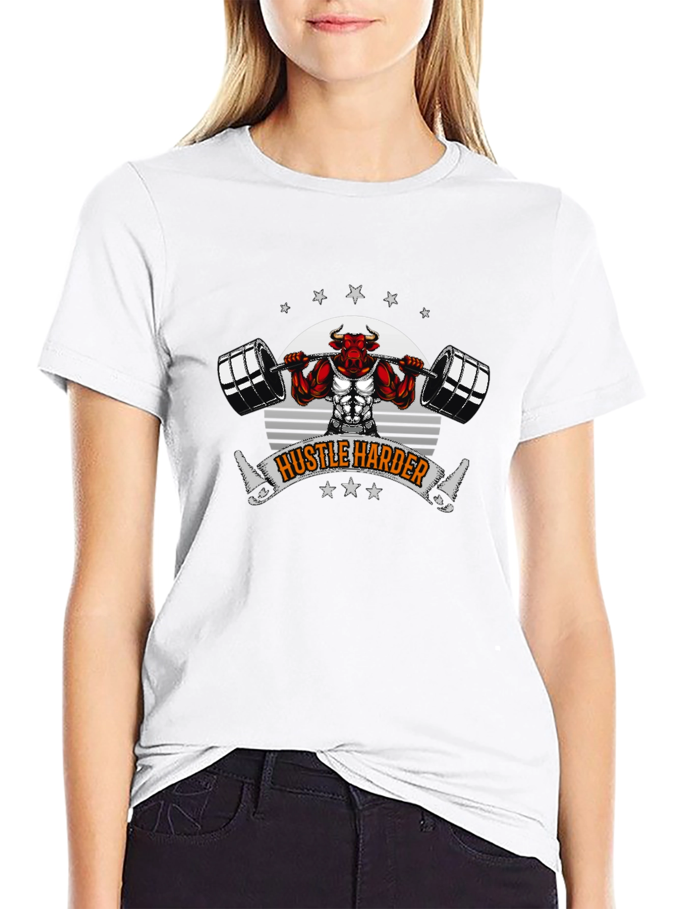 Hustle Harder Bull Barbell Black T-Shirt