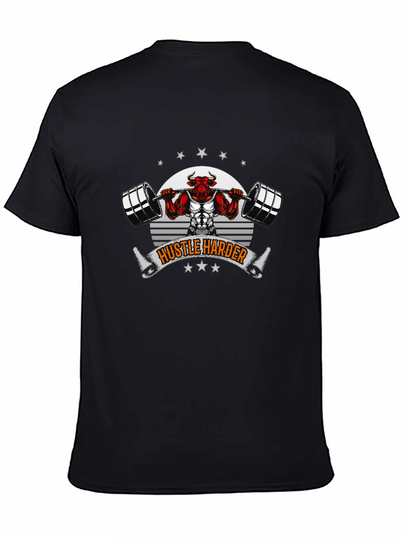 Hustle Harder Bull Barbell Black T-Shirt