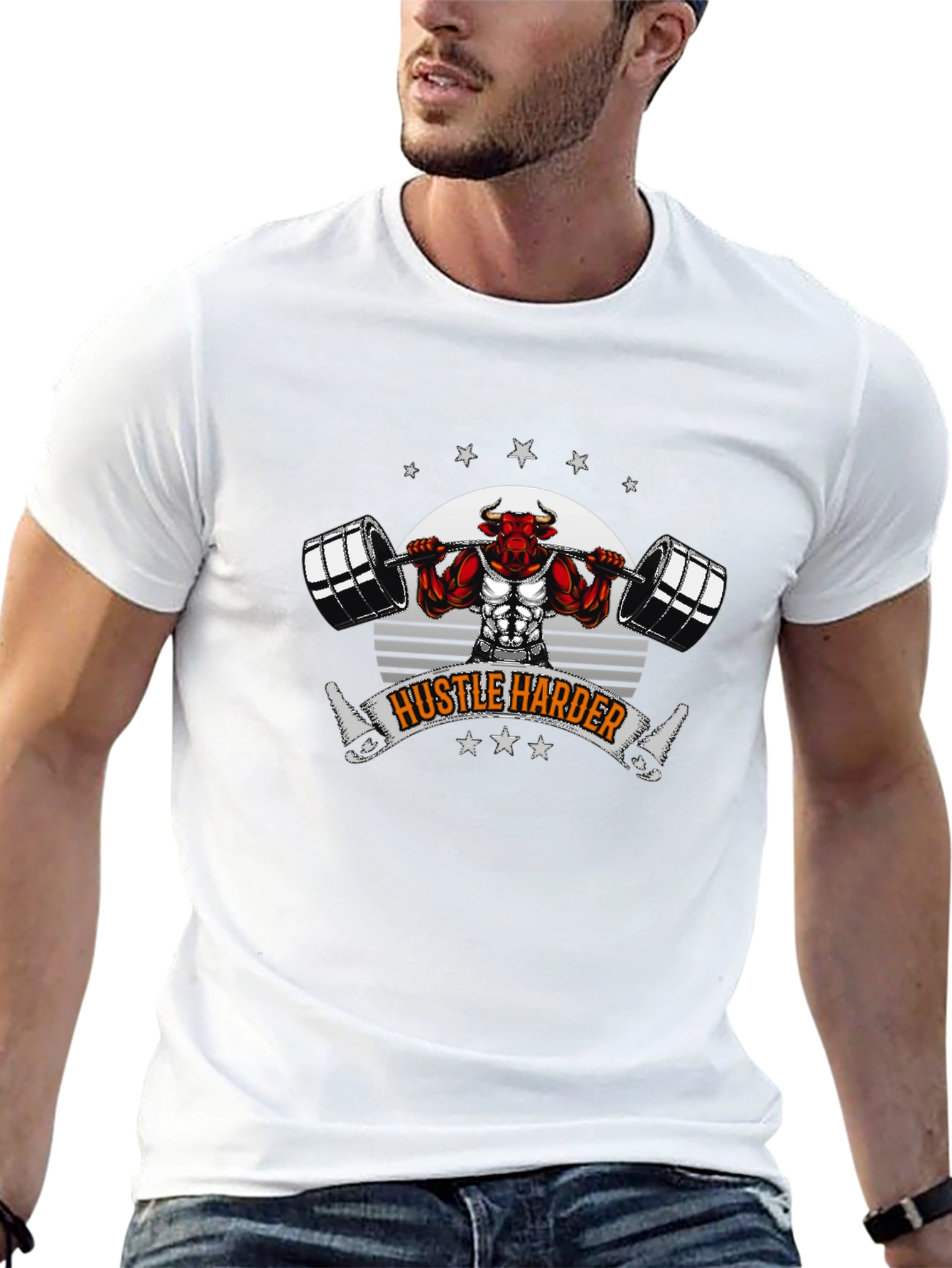Hustle Harder Bull Barbell Black T-Shirt