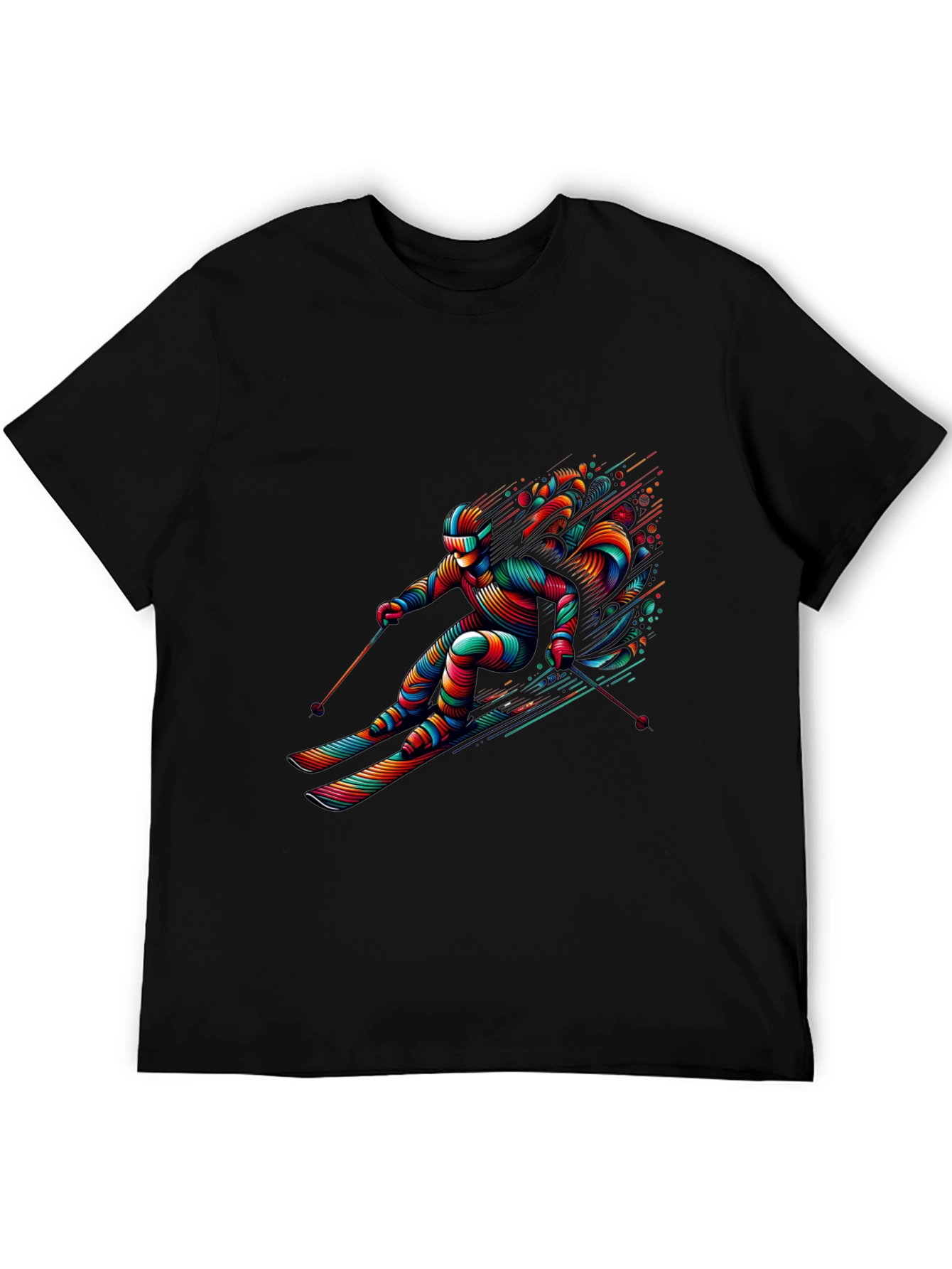 Vibrant Skier Graphic Tee - Black