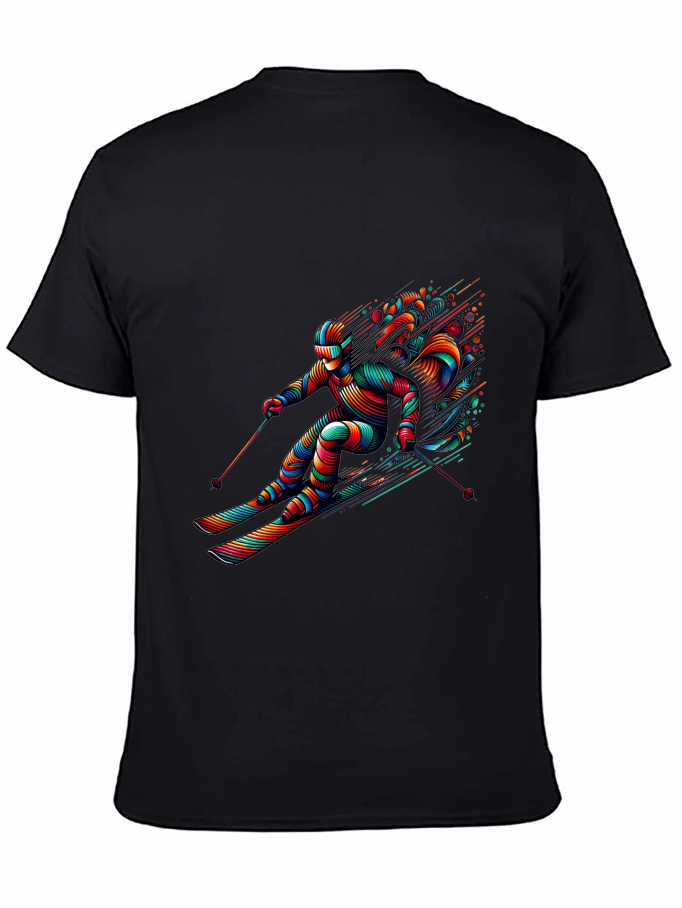 Vibrant Skier Graphic Tee - Black