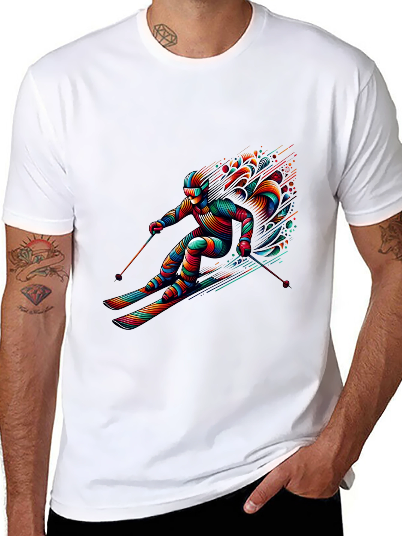 Vibrant Skier Graphic Tee - Black