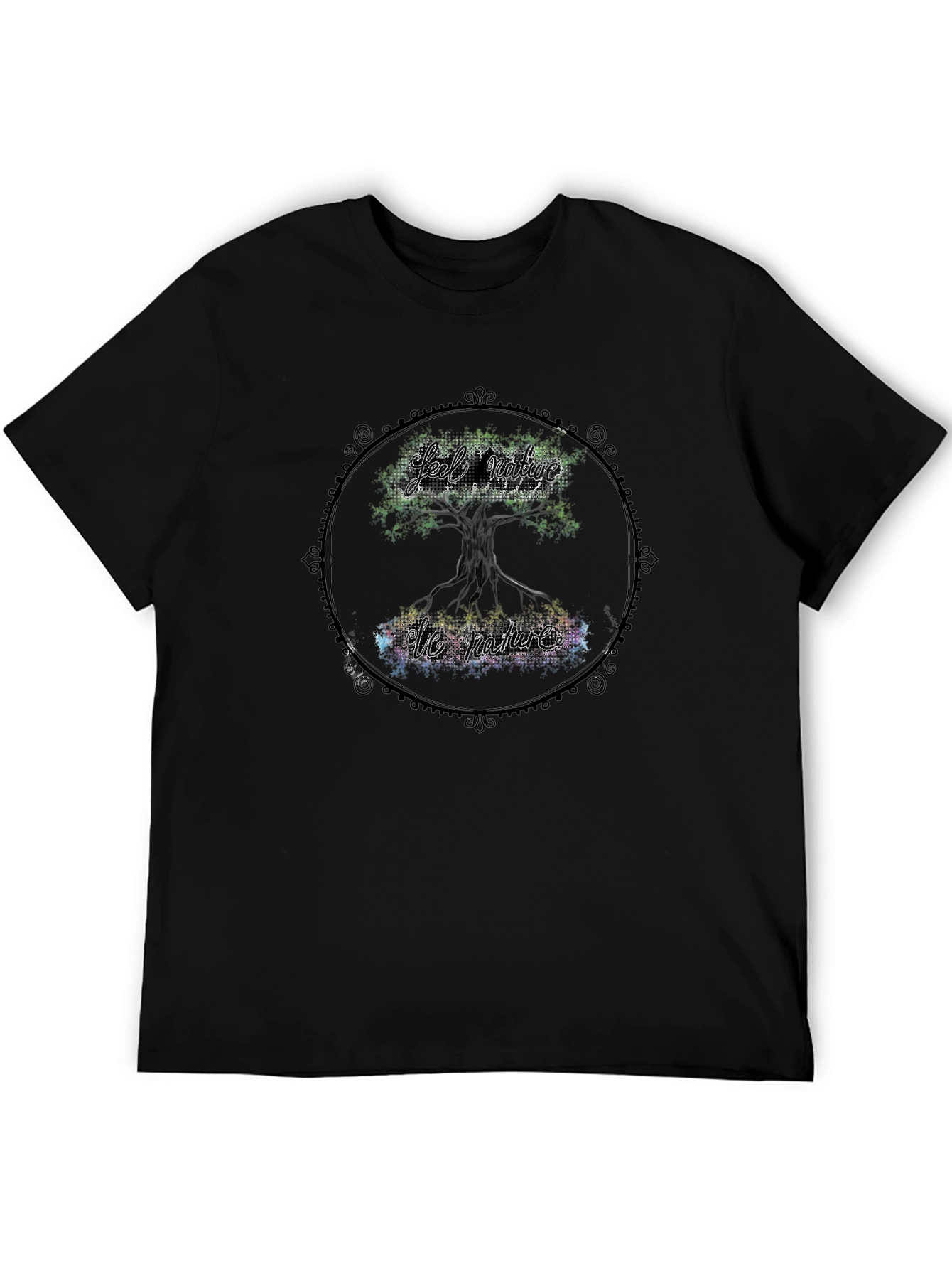 Nature Tree Graphic Print Black T-Shirt
