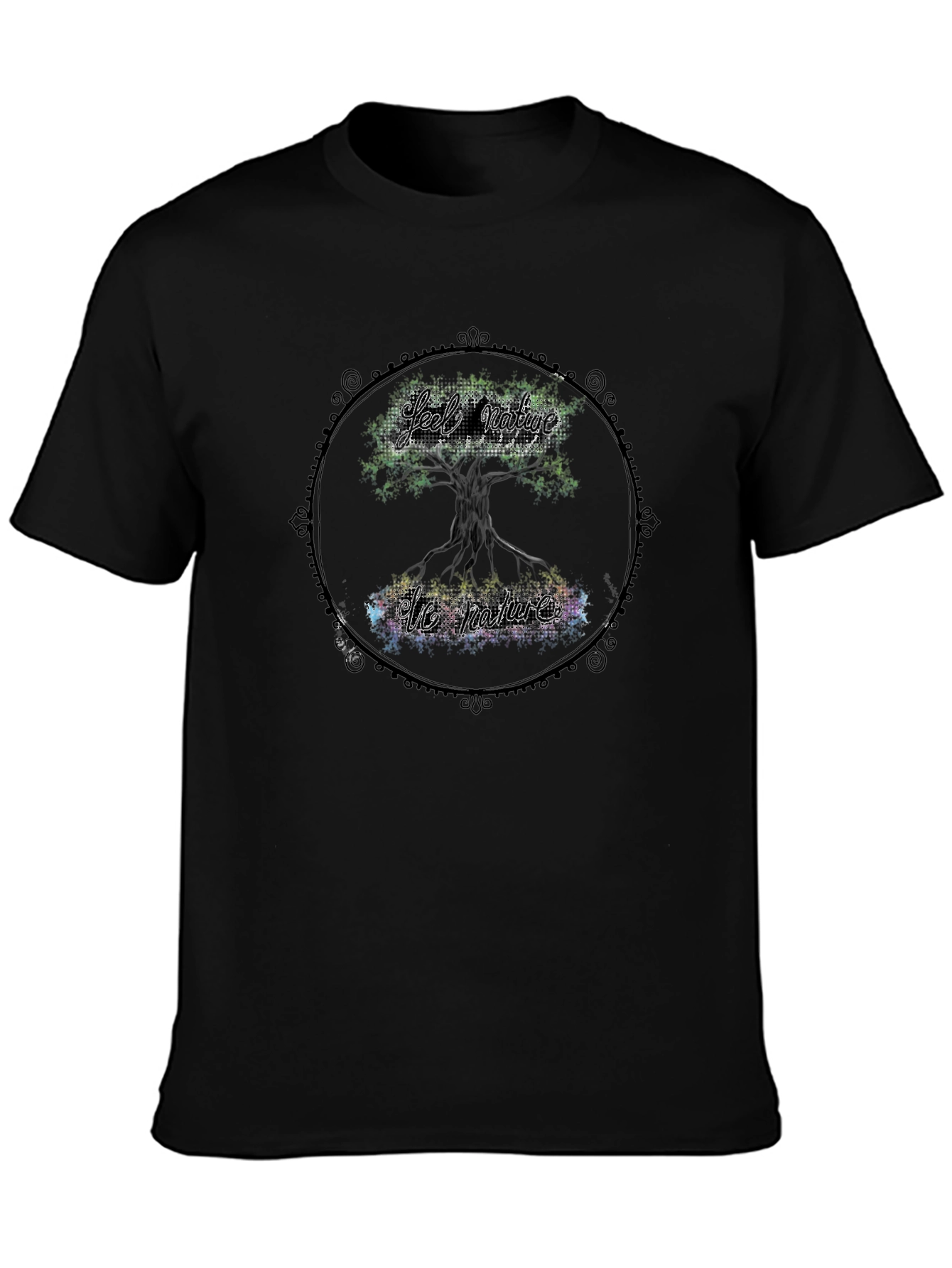 Nature Tree Graphic Print Black T-Shirt