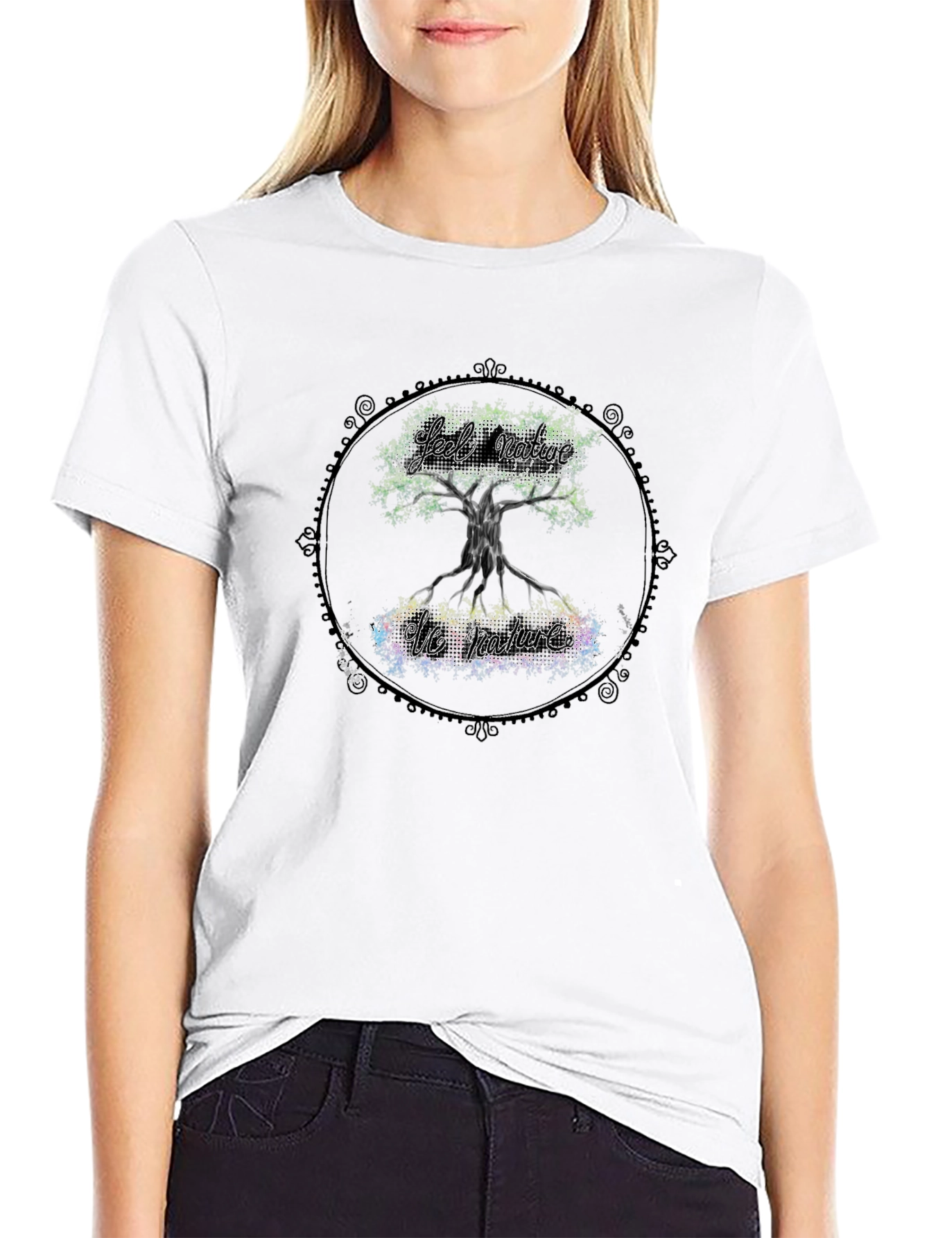 Nature Tree Graphic Print Black T-Shirt