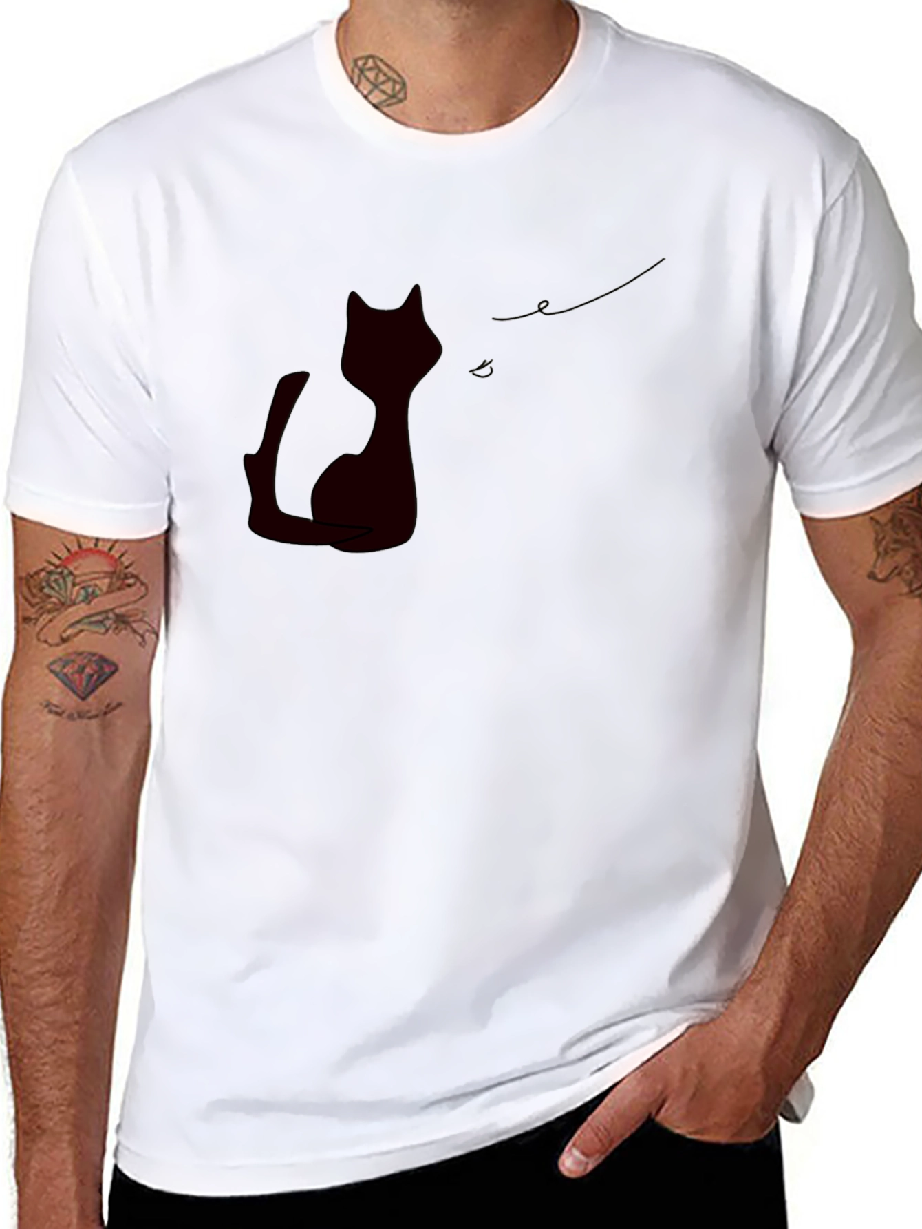 Black Cat Silhouette Tee - Modern Stylish Casual Wear
