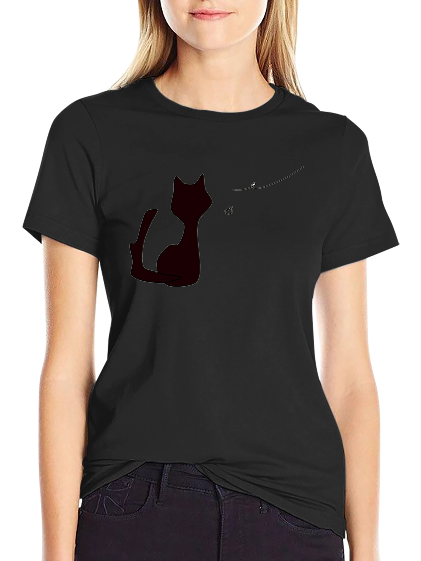 Black Cat Silhouette Tee - Modern Stylish Casual Wear