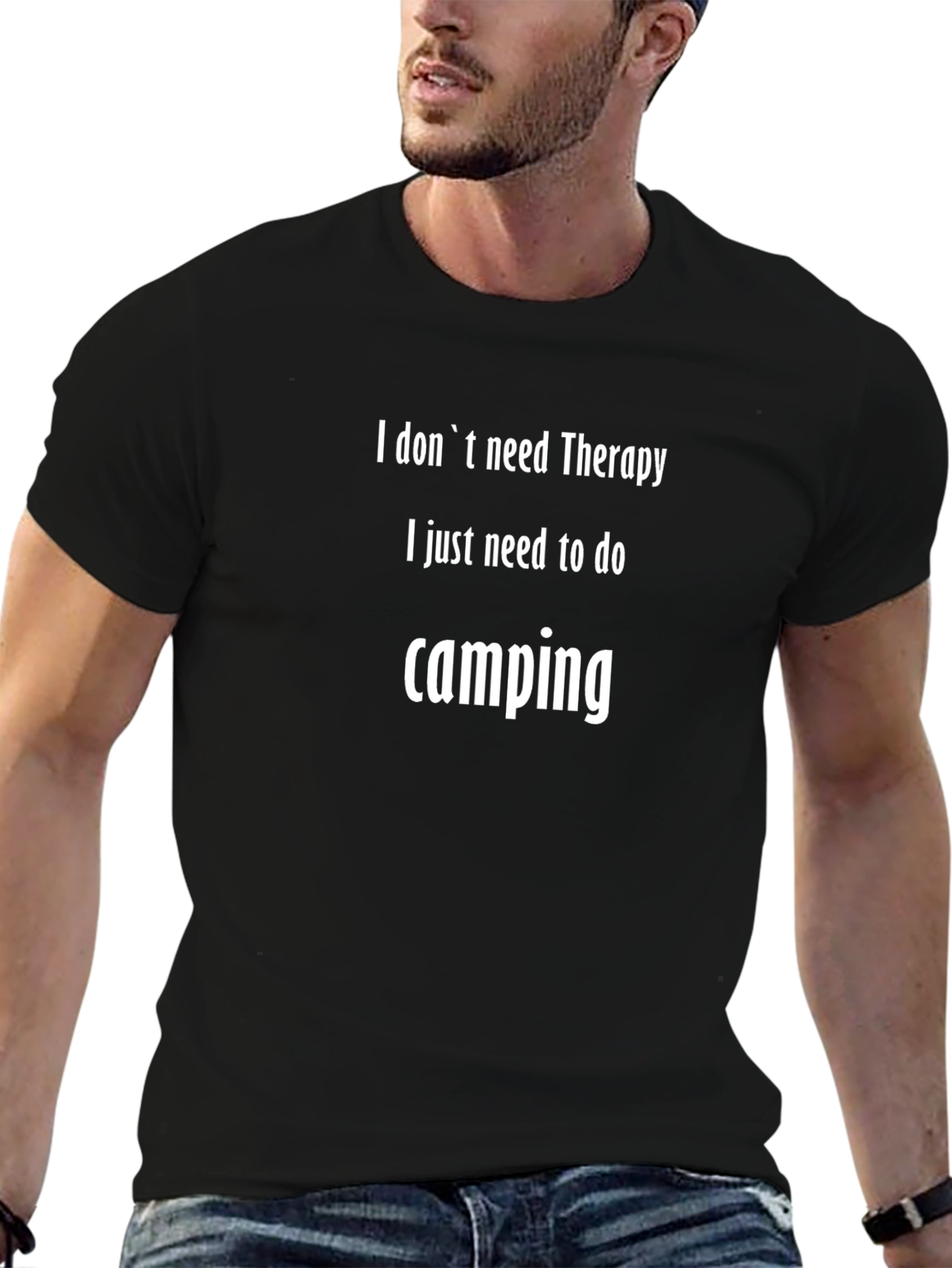 Camping Therapy Graphic Tee - Black Cotton T-Shirt