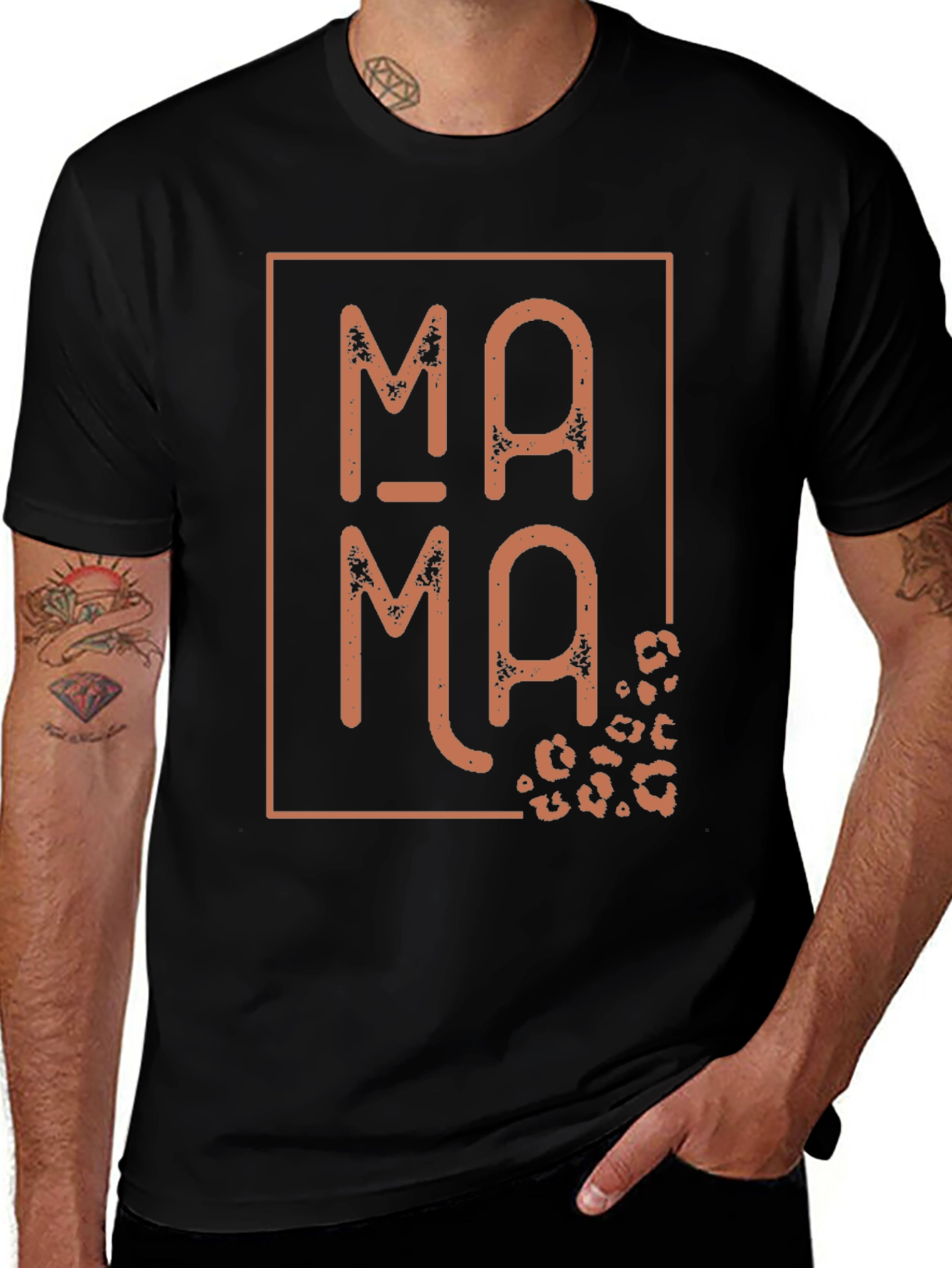 Mama Leopard Print Graphic Tee - Black