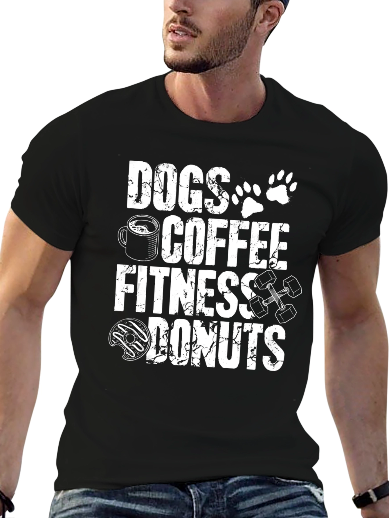 Dogs Coffee Fitness Donuts Black T-Shirt