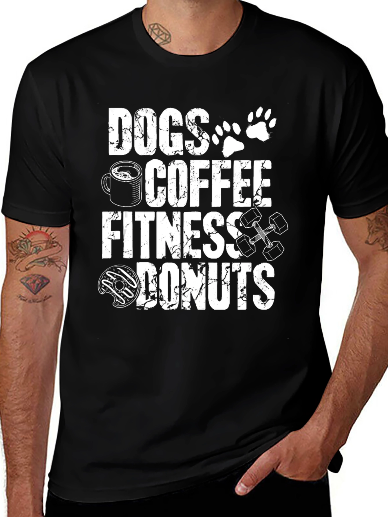 Dogs Coffee Fitness Donuts Black T-Shirt