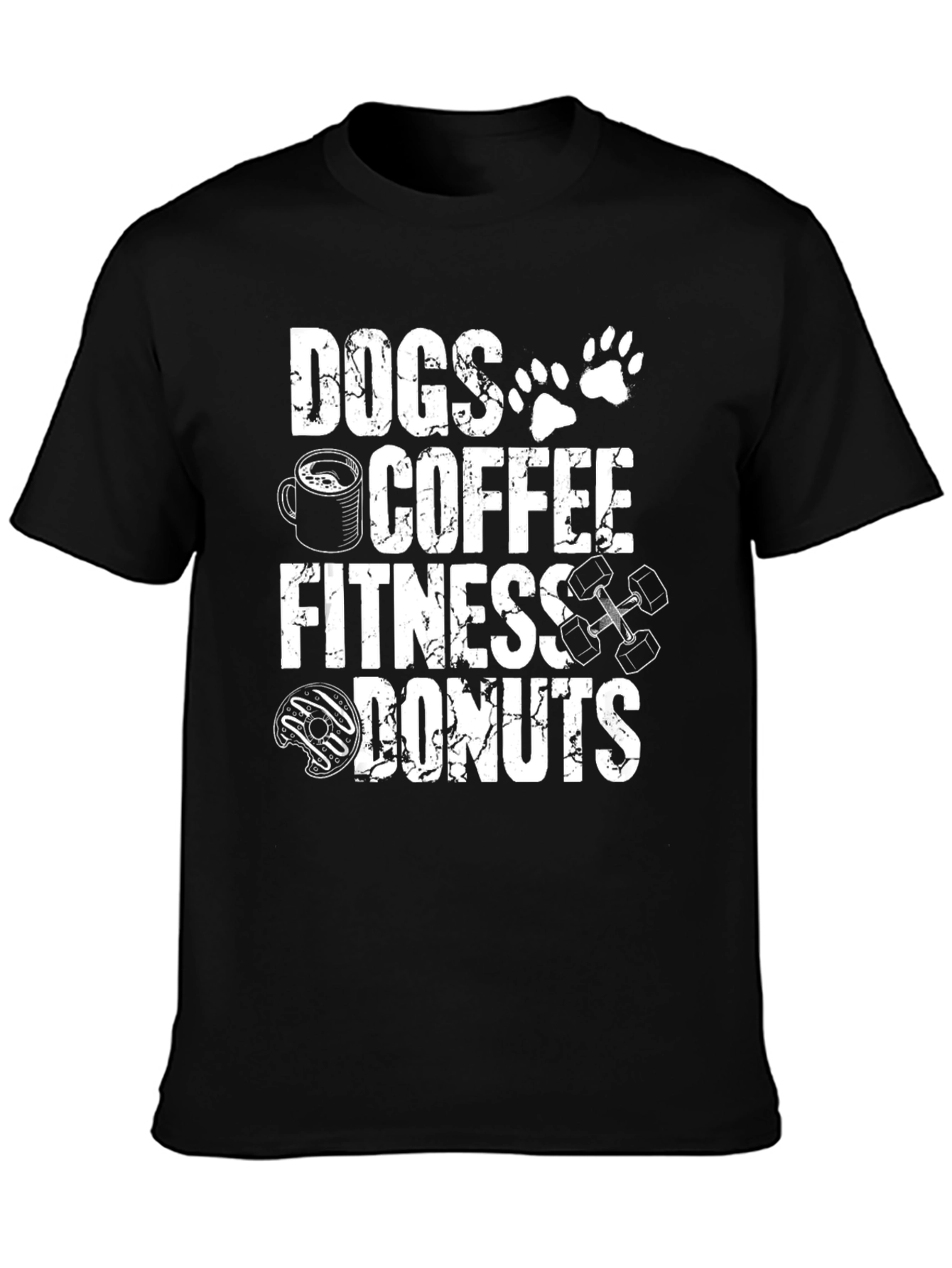 Dogs Coffee Fitness Donuts Black T-Shirt