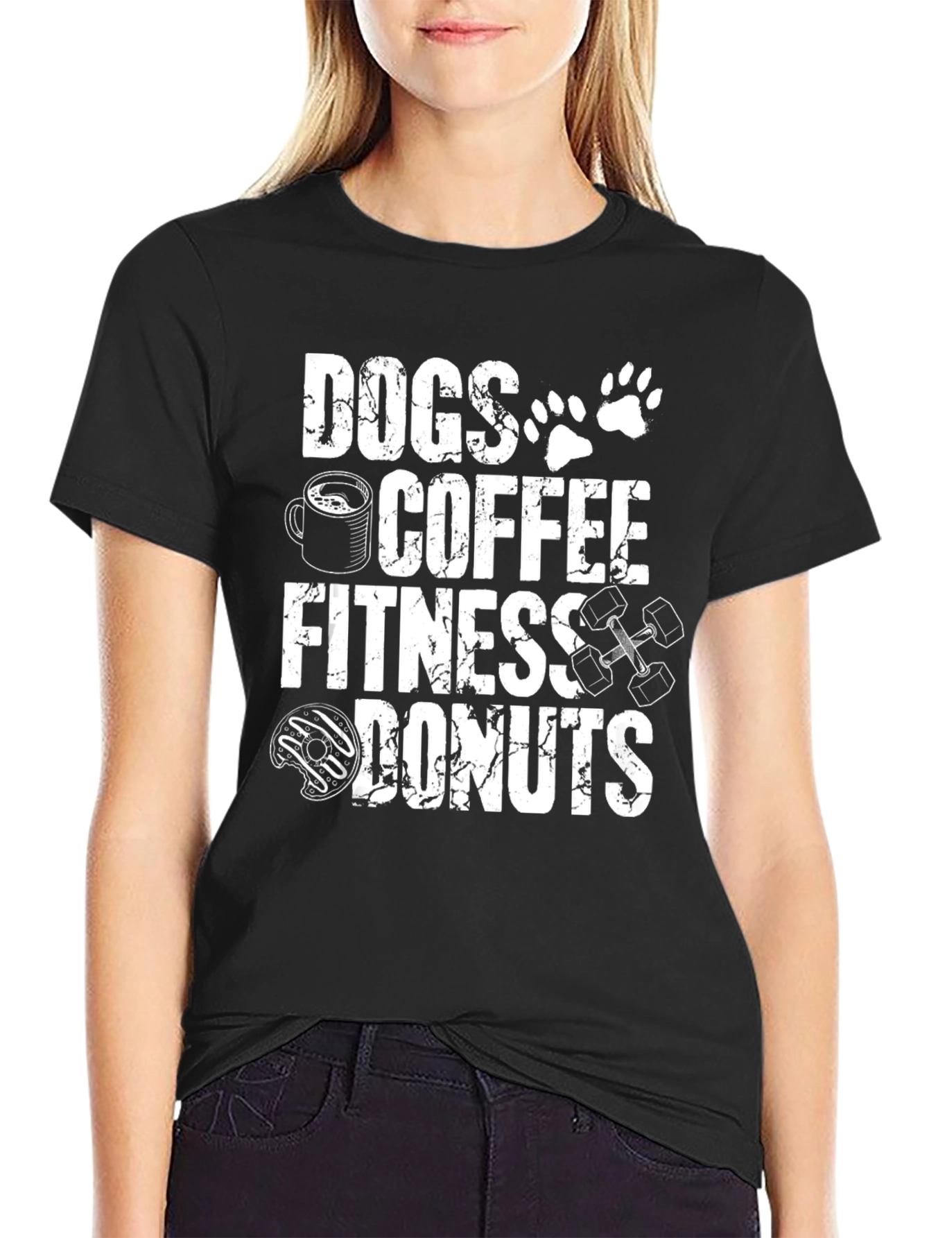 Dogs Coffee Fitness Donuts Black T-Shirt