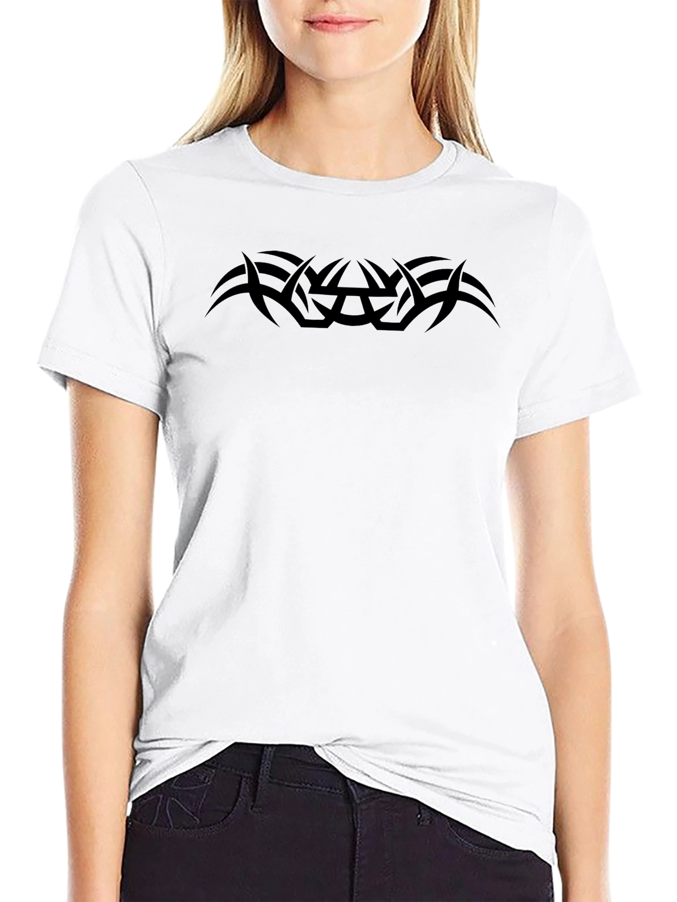 Black Tee with Tribal Graphic Design