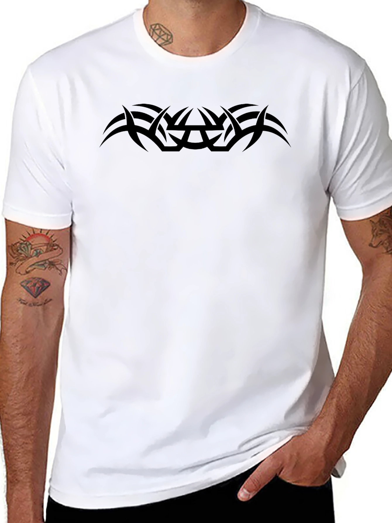 Black Tee with Tribal Graphic Design
