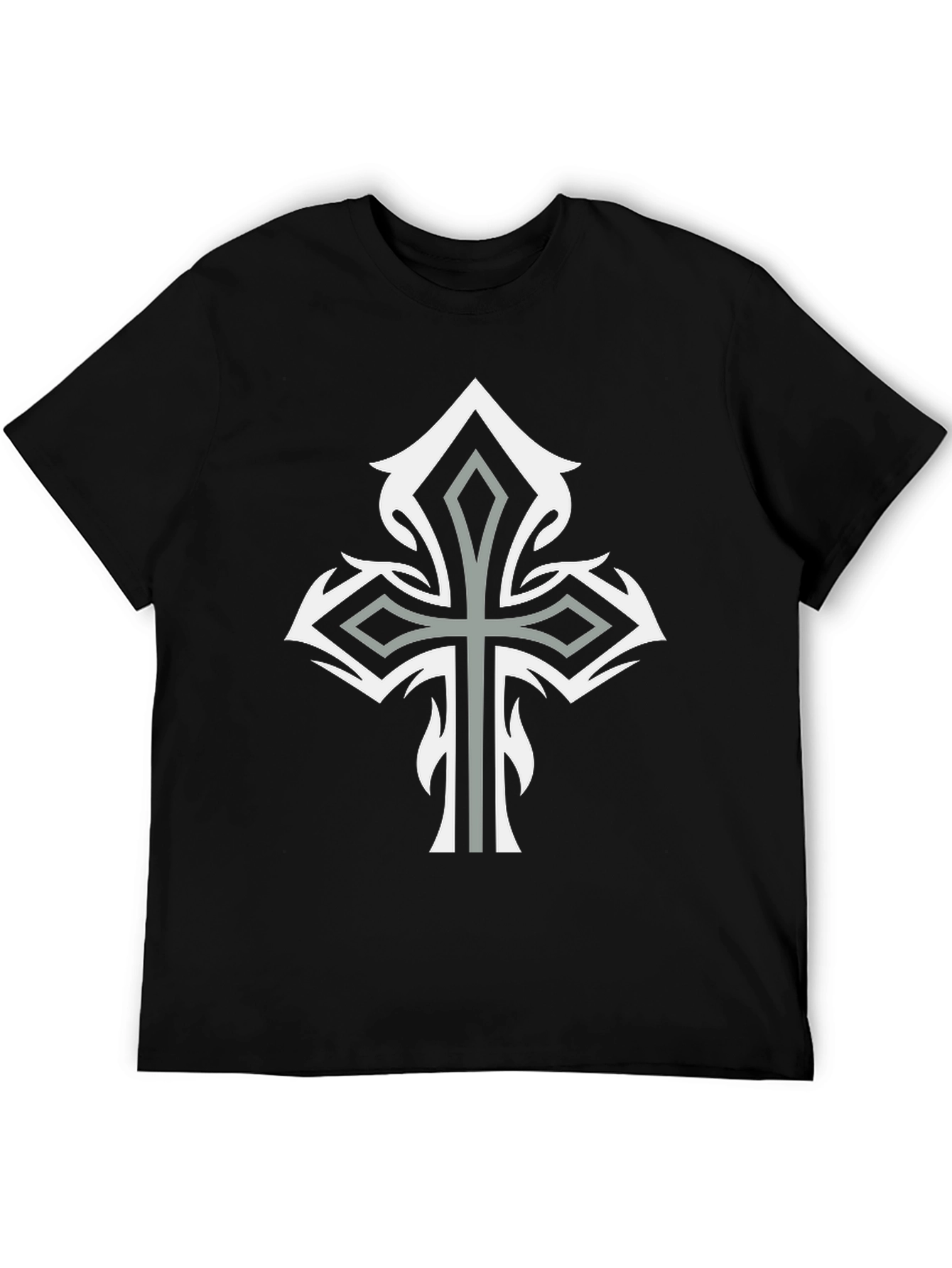 Tribal Cross Graphic Tee - Stylish Mens Black T-Shirt