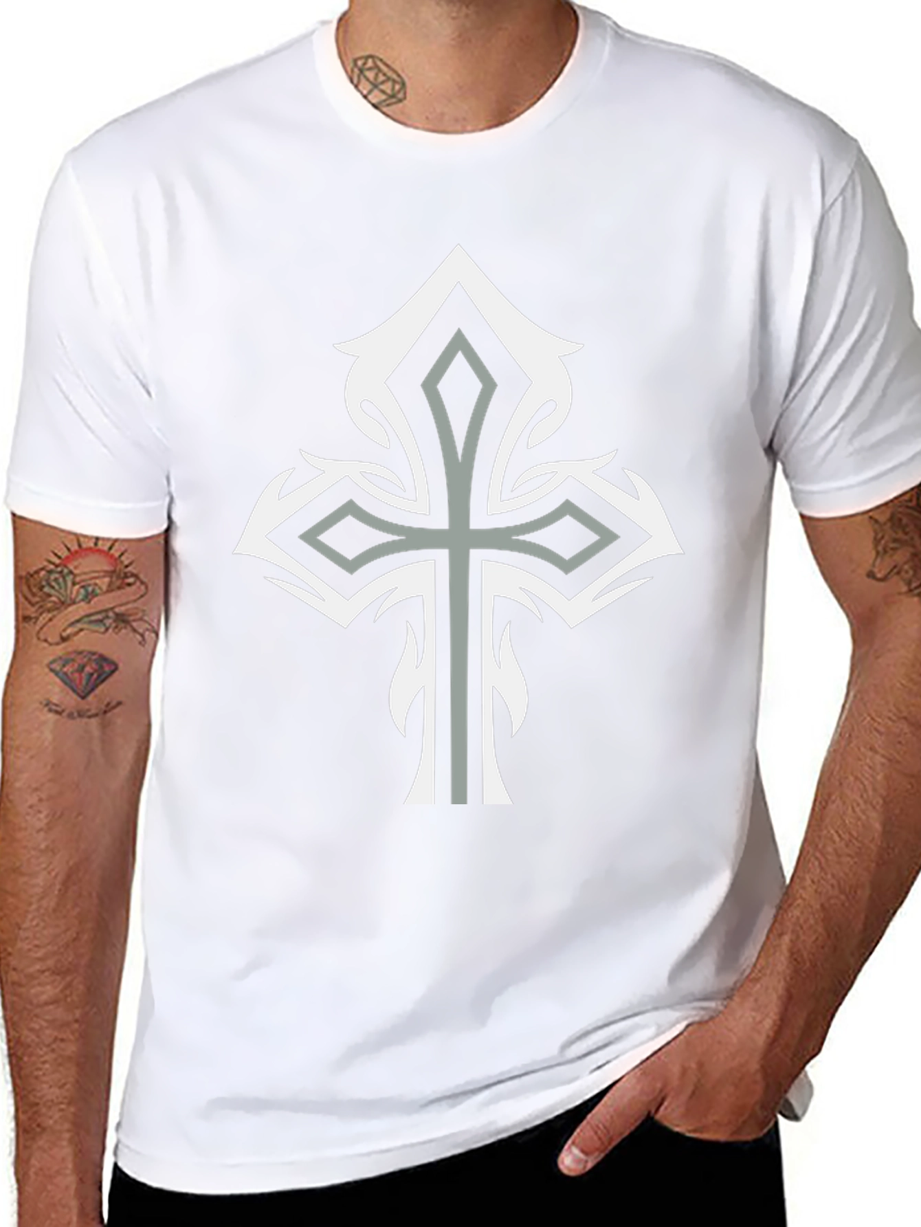 Tribal Cross Graphic Tee - Stylish Mens Black T-Shirt