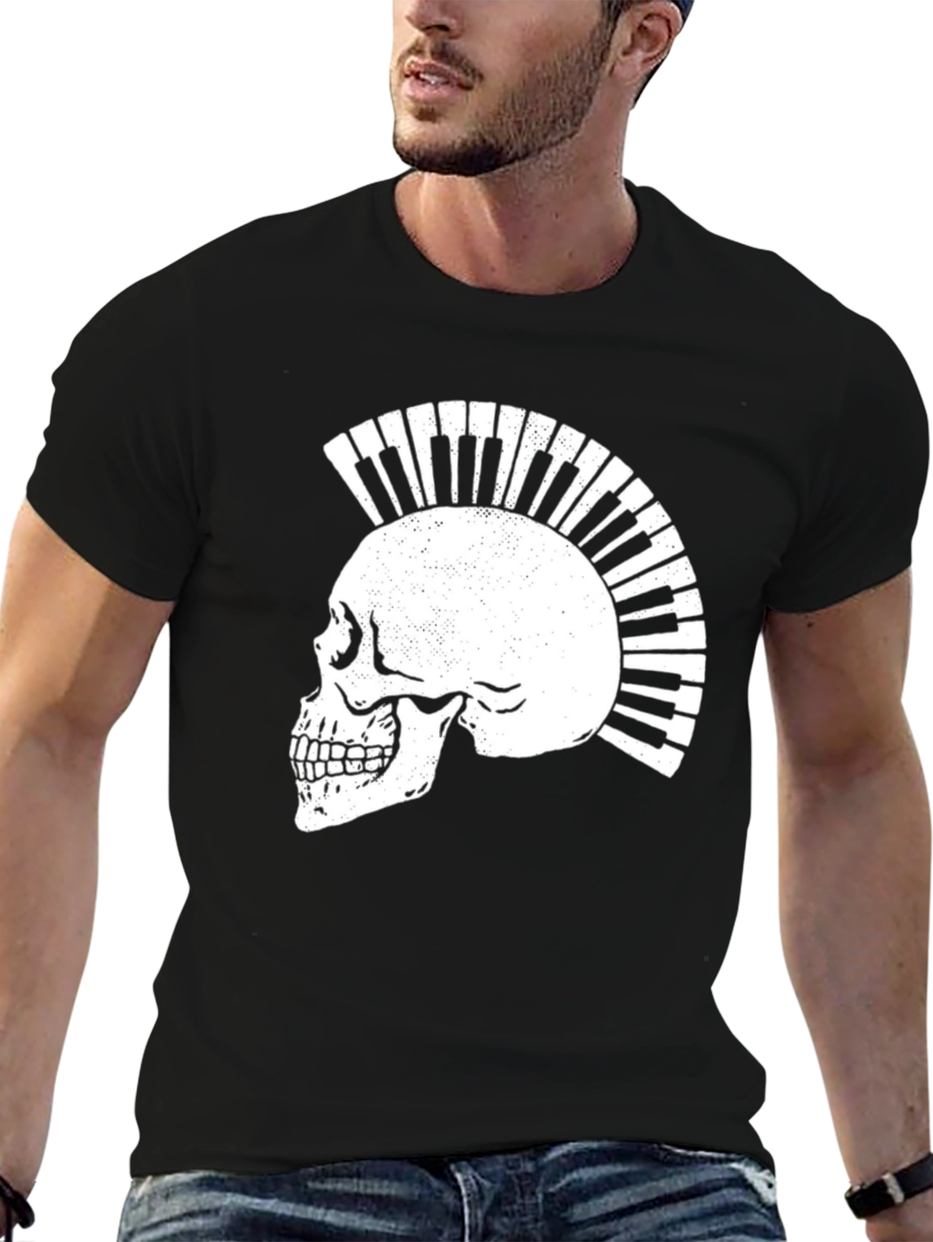 Skull Piano Keys Punk Rock Graphic T-Shirt
