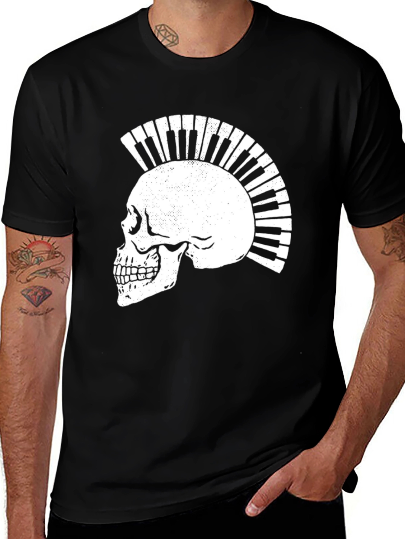 Skull Piano Keys Punk Rock Graphic T-Shirt