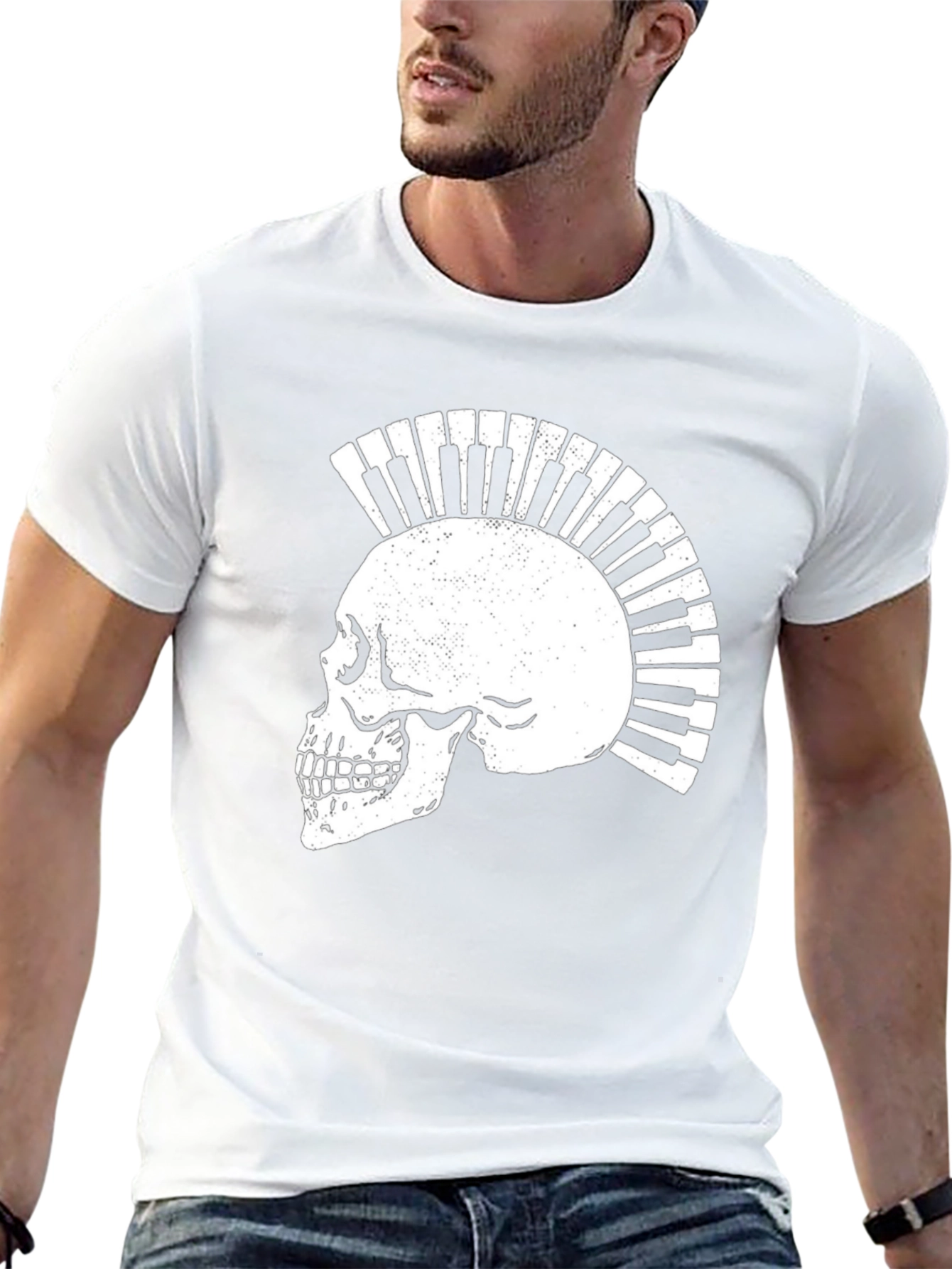 Skull Piano Keys Punk Rock Graphic T-Shirt