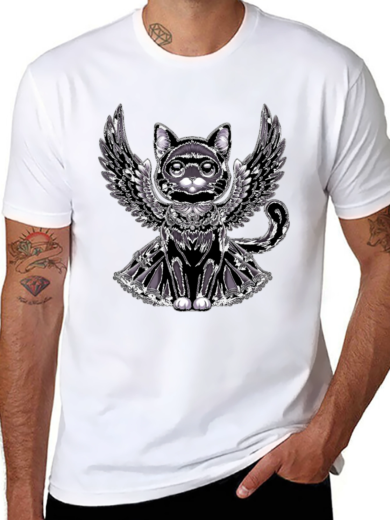 Winged Cat Graphic Tee - Unique Design