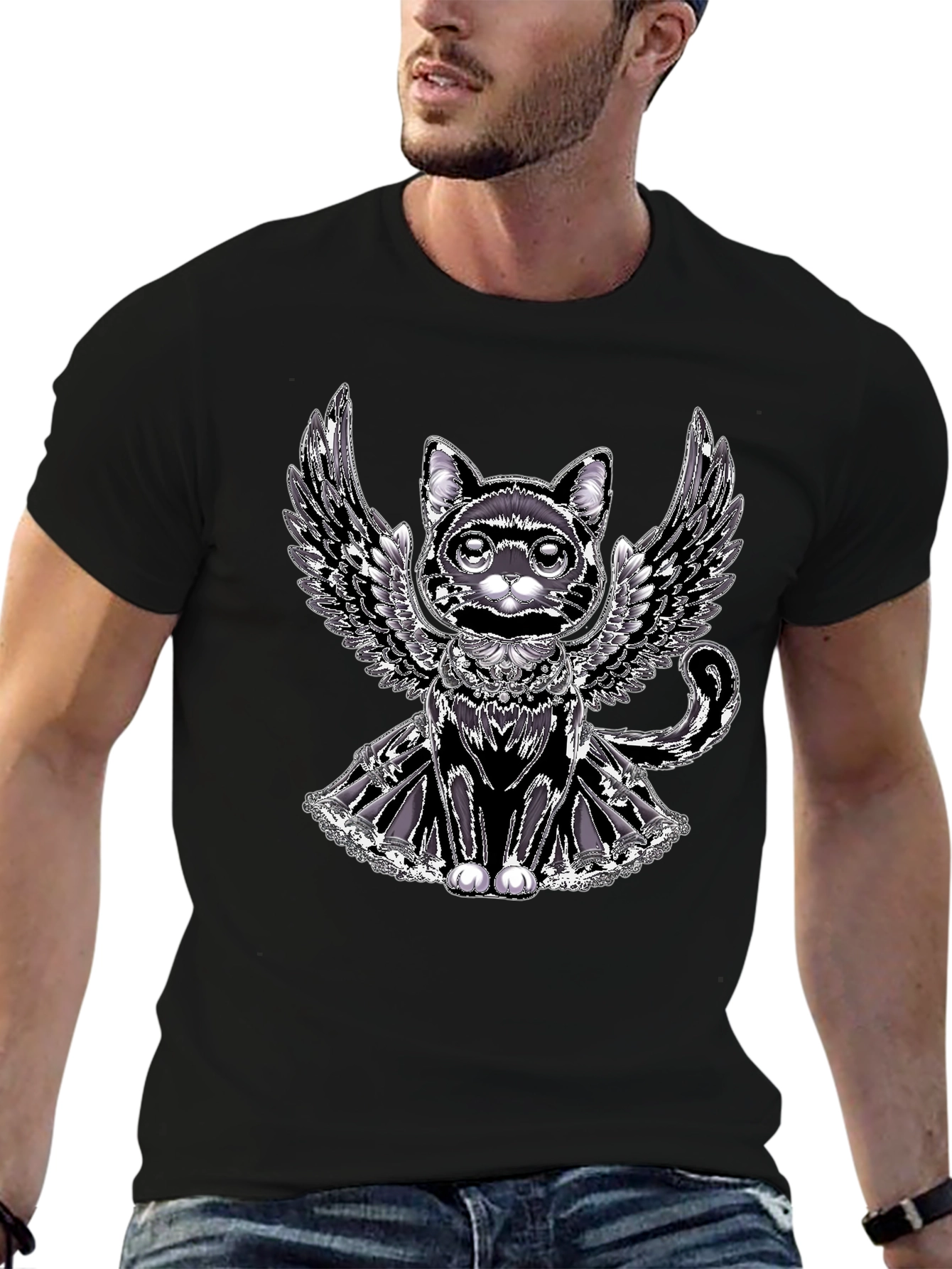 Winged Cat Graphic Tee - Unique Design