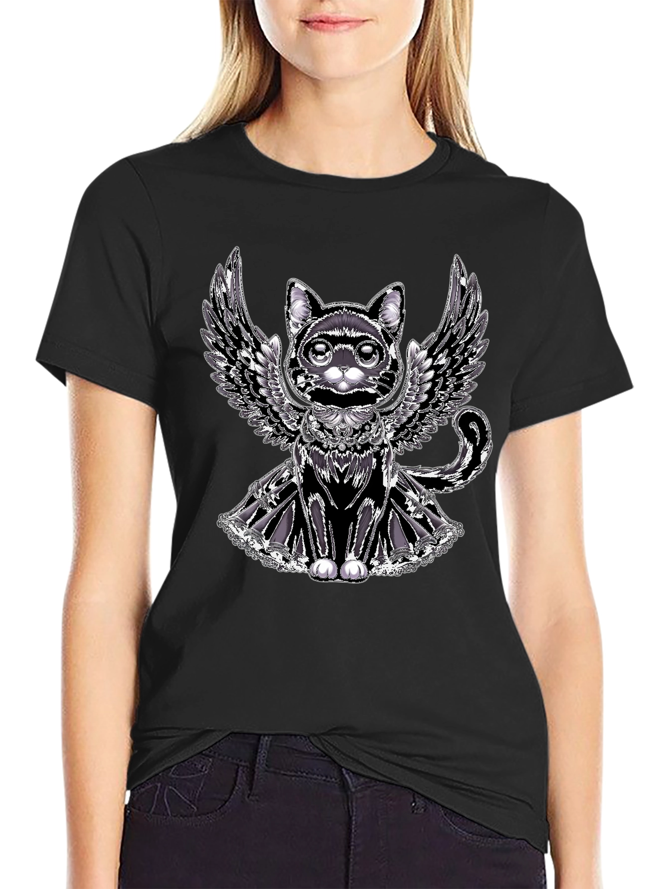 Winged Cat Graphic Tee - Unique Design