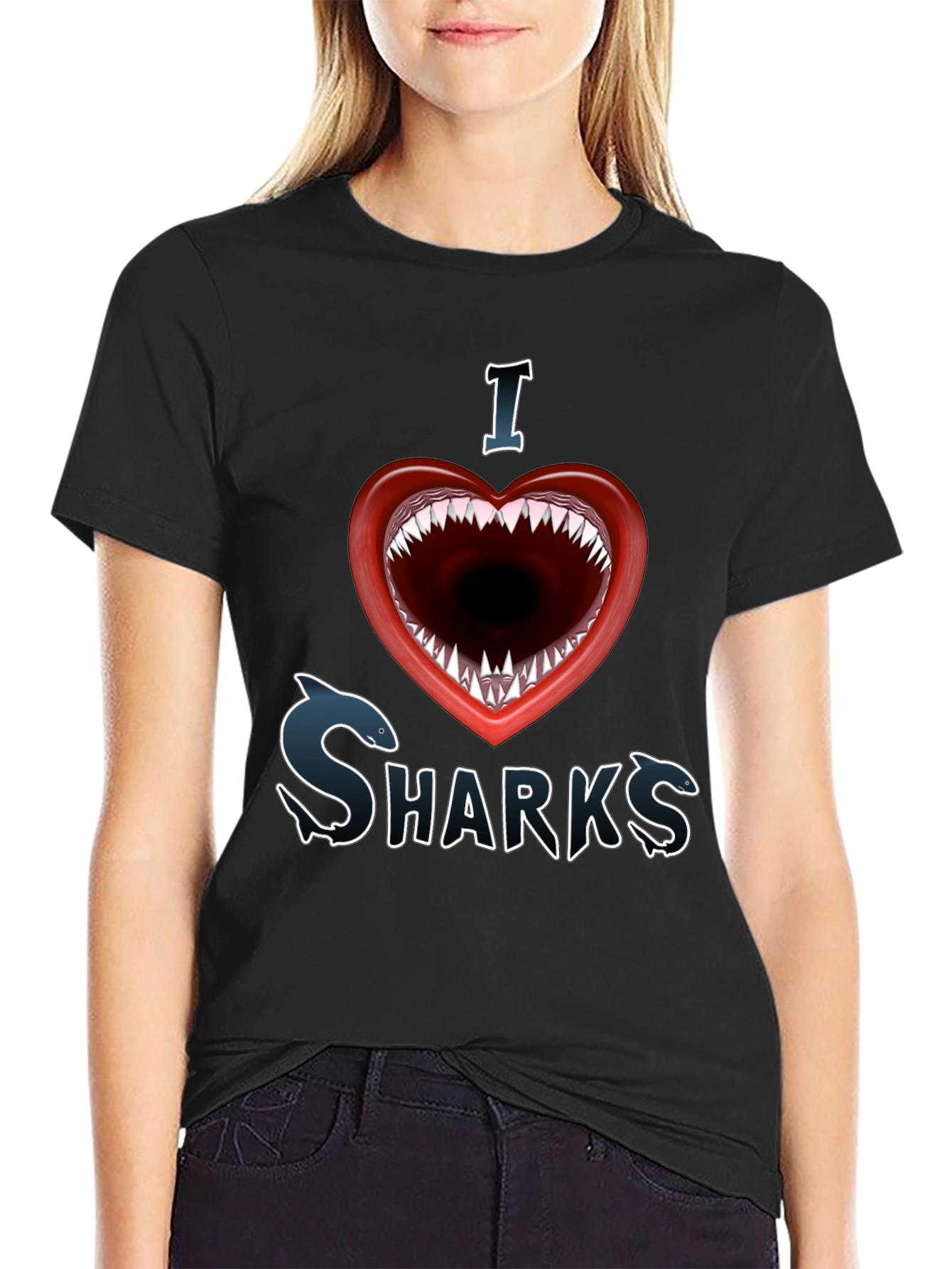 I Love Sharks Graphic Tee - Shark Mouth Heart