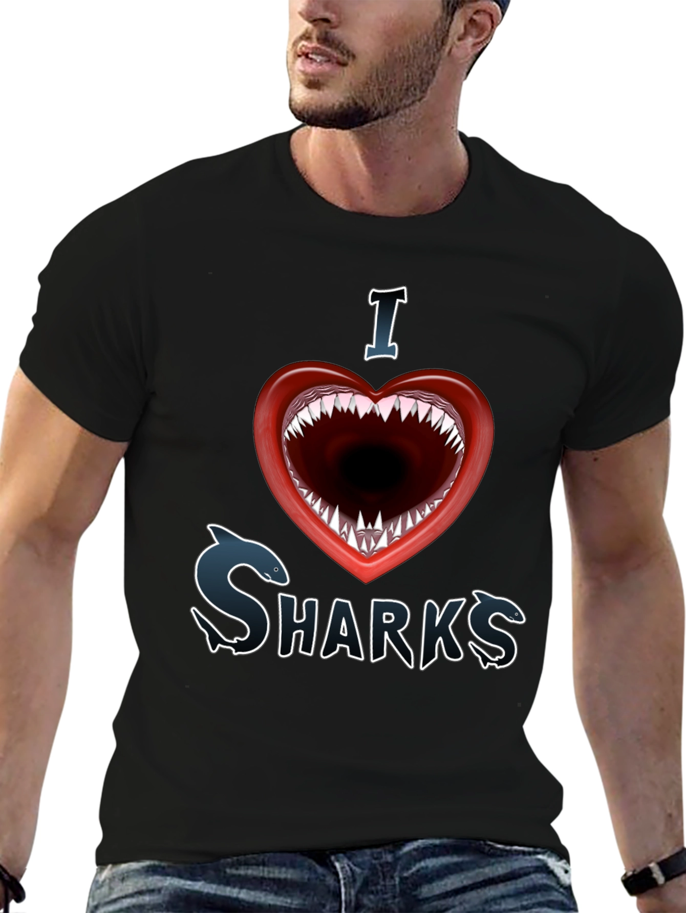 I Love Sharks Graphic Tee - Shark Mouth Heart
