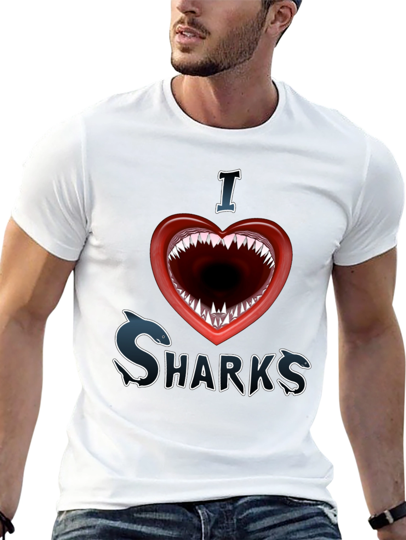 I Love Sharks Graphic Tee - Shark Mouth Heart