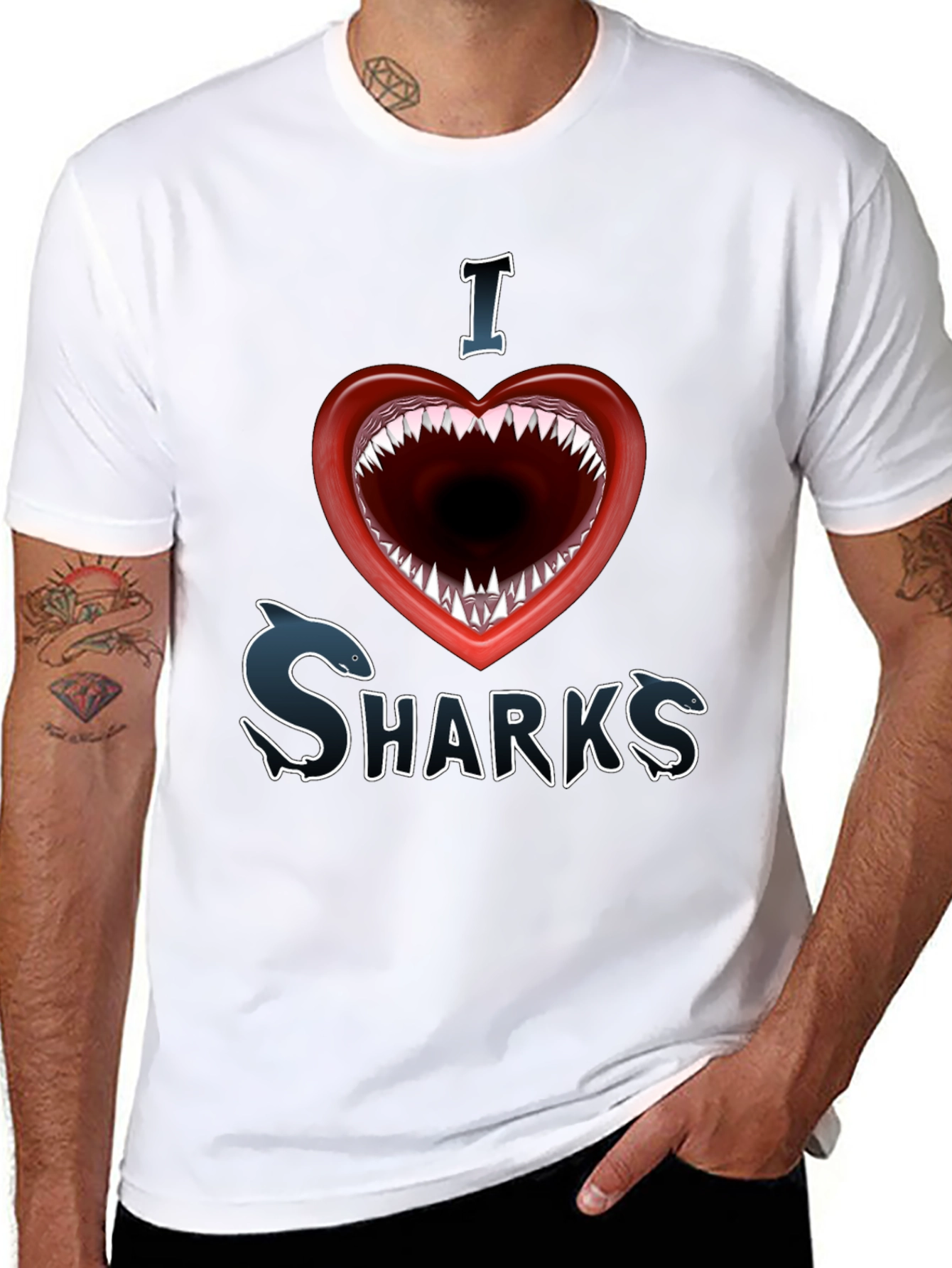I Love Sharks Graphic Tee - Shark Mouth Heart