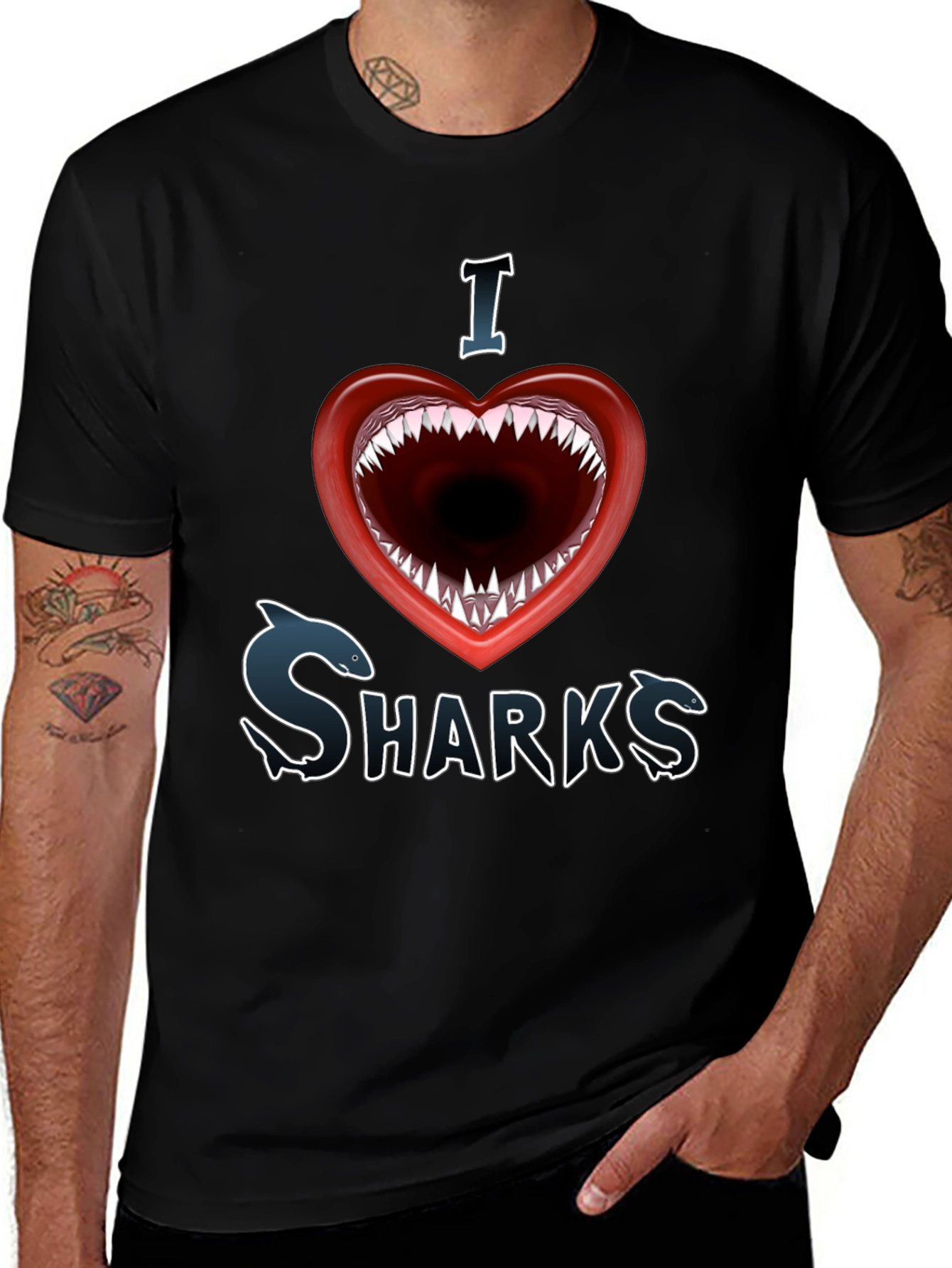 I Love Sharks Graphic Tee - Shark Mouth Heart