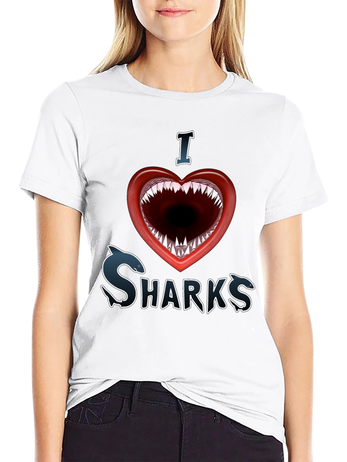 I Love Sharks Graphic Tee - Shark Mouth Heart
