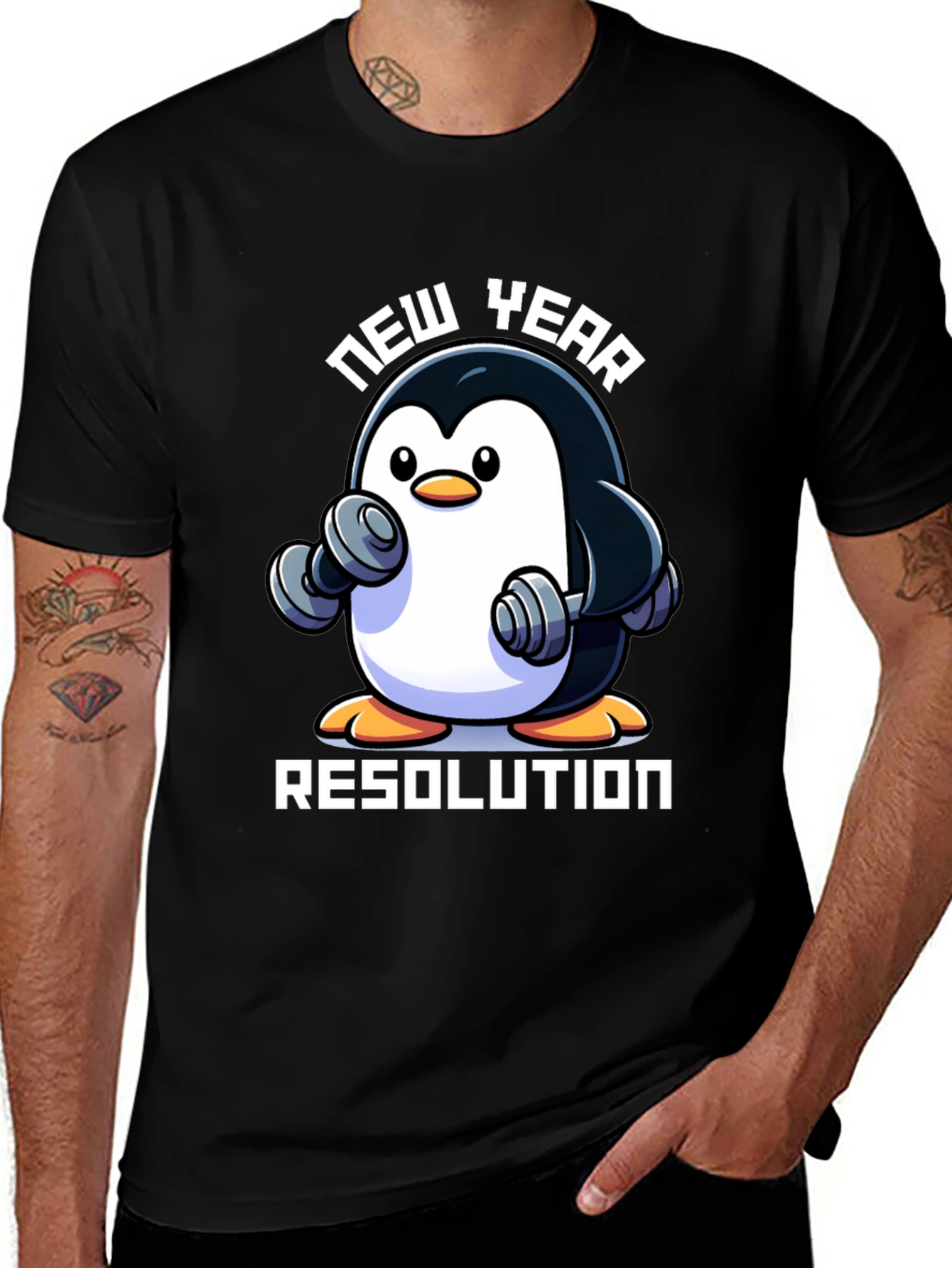 New Year Penguin Workout T-Shirt - Resolution Ready!